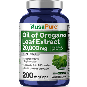 NusaPure Oregano Oil Extract 20000mg | 200 Veggie Powder Capsules | Naturally Occurring Carvacrol | Non-GMO and Vegan Extract 65:1 NusaPureAu supplements