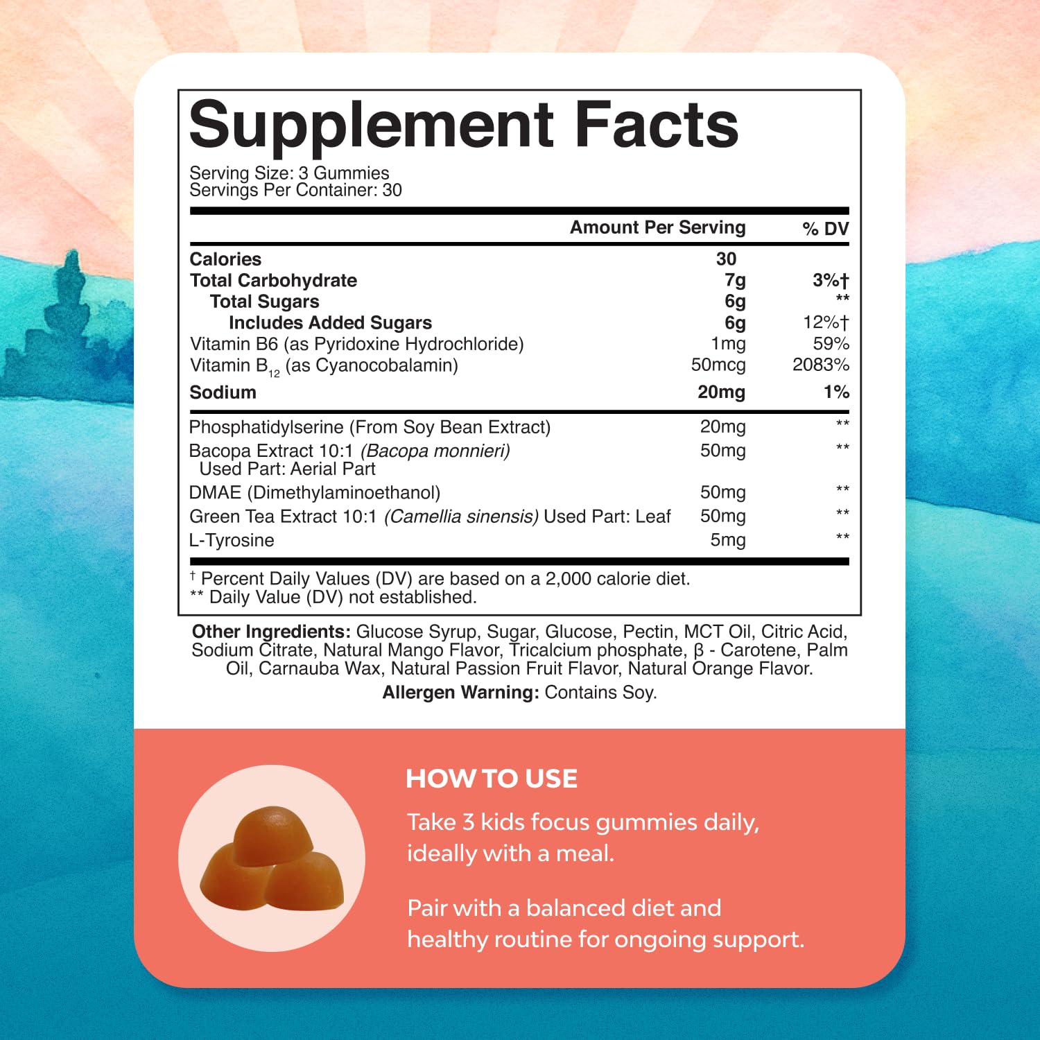 Kids Focus Gummies - Nootropics Brain Support Supplement for Kids with Green Tea Extract, B6 & B12 Vitamins for Memory and Brain Focus - Herbal Concentration Chews for Children - 90 Count Natures CraftAu supplements