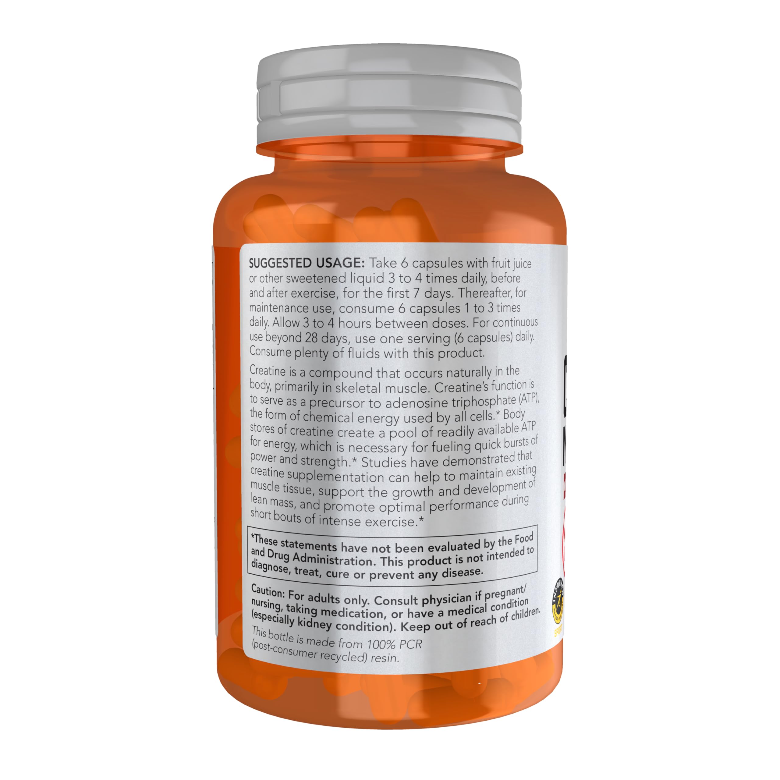 NOW Foods Sports Nutrition, Creatine Monohydrate 750 mg, Mass Building*/Energy Production*, 120 Veg Capsules NOW FoodsAu supplements