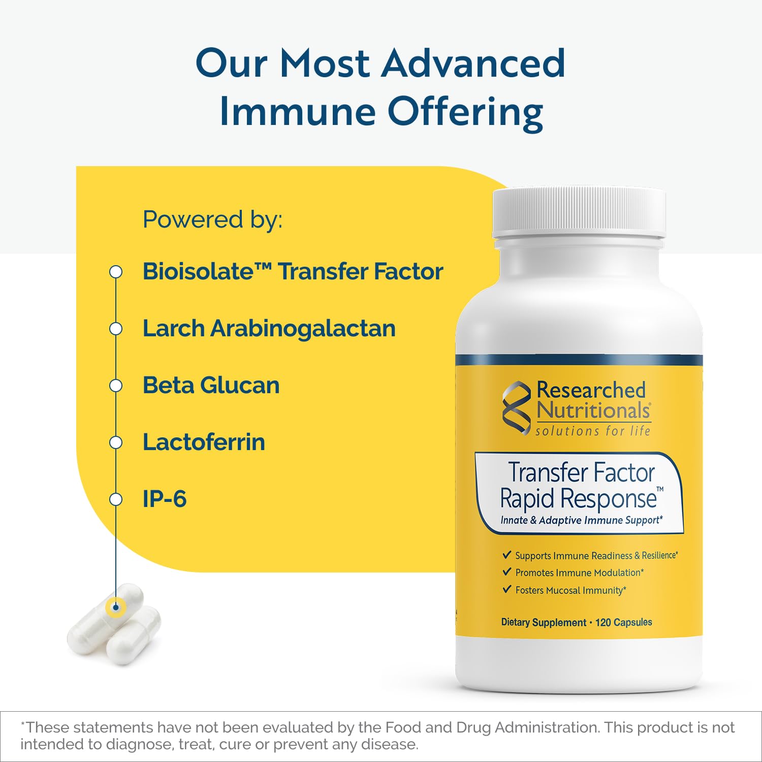 Researched Nutritionals Transfer Factor Rapid Response Immune Support Supplement - Colostrum Blend with Beta Glucan, IP-6 & Lactoferrin, Fast-Acting Innate & Adaptive Immune Modulation (120 Capsules) Researched NutritionalsAu supplements