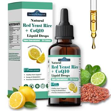Liposomal Red Yeast Rice with Coq10 Liquid Drops, 5-in-1 Extra Strength 1200mg Cholesterol & Heart Support w. Citrus Bergamot Alpha Lipoic Acid | Cholesterol Lowering Supplement | GMO & Citrinin Free AuraraNeNourishAu supplements