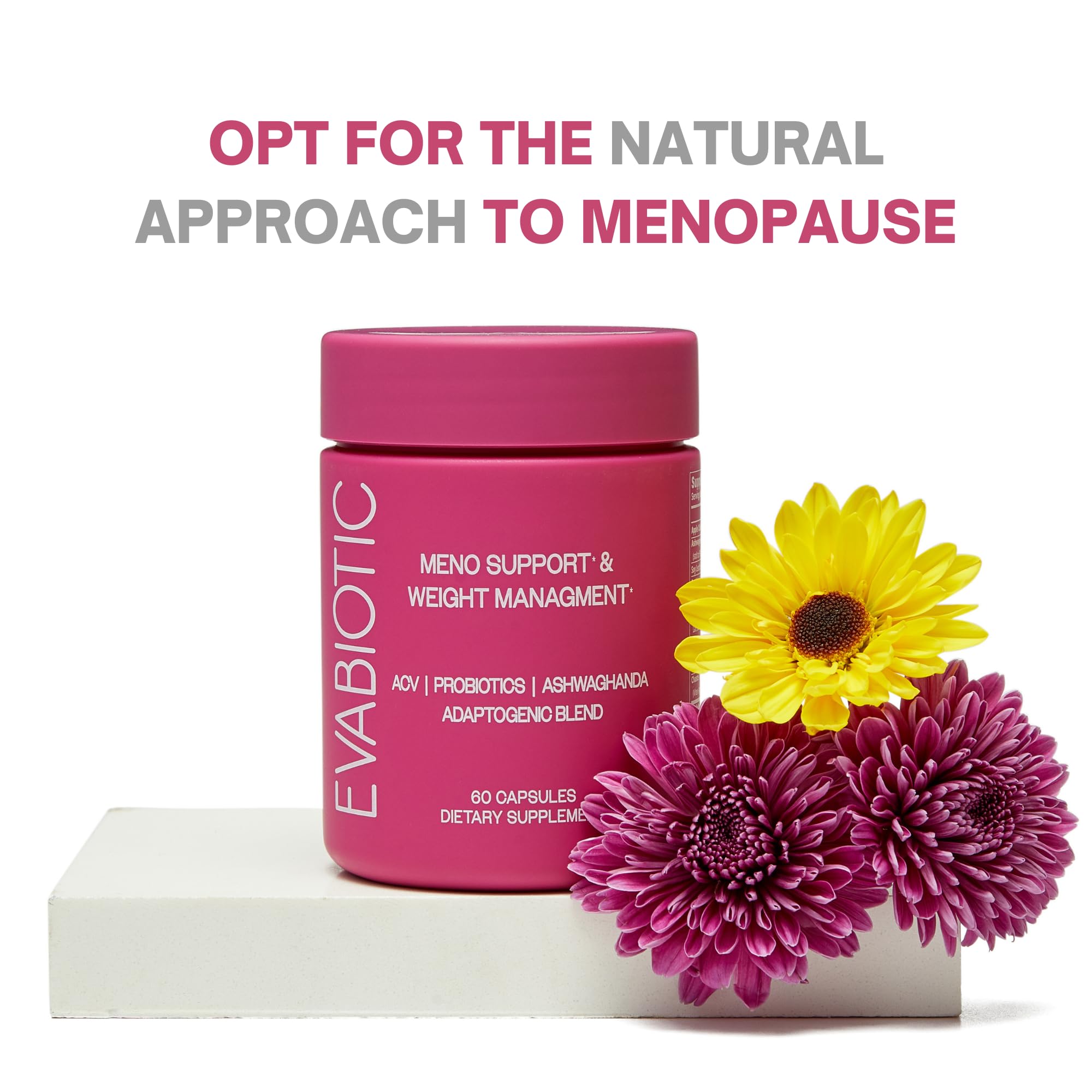 Complete Menopause Vitamins - Ashwaghanda, Probiotics, ACV for Weight Management, Hot Flashes, Night Sweats, Bloat, Hormone Balance - Vegan 60 Caps Menopause Supplements for Women Non-GMO EVABIOTICAu supplements