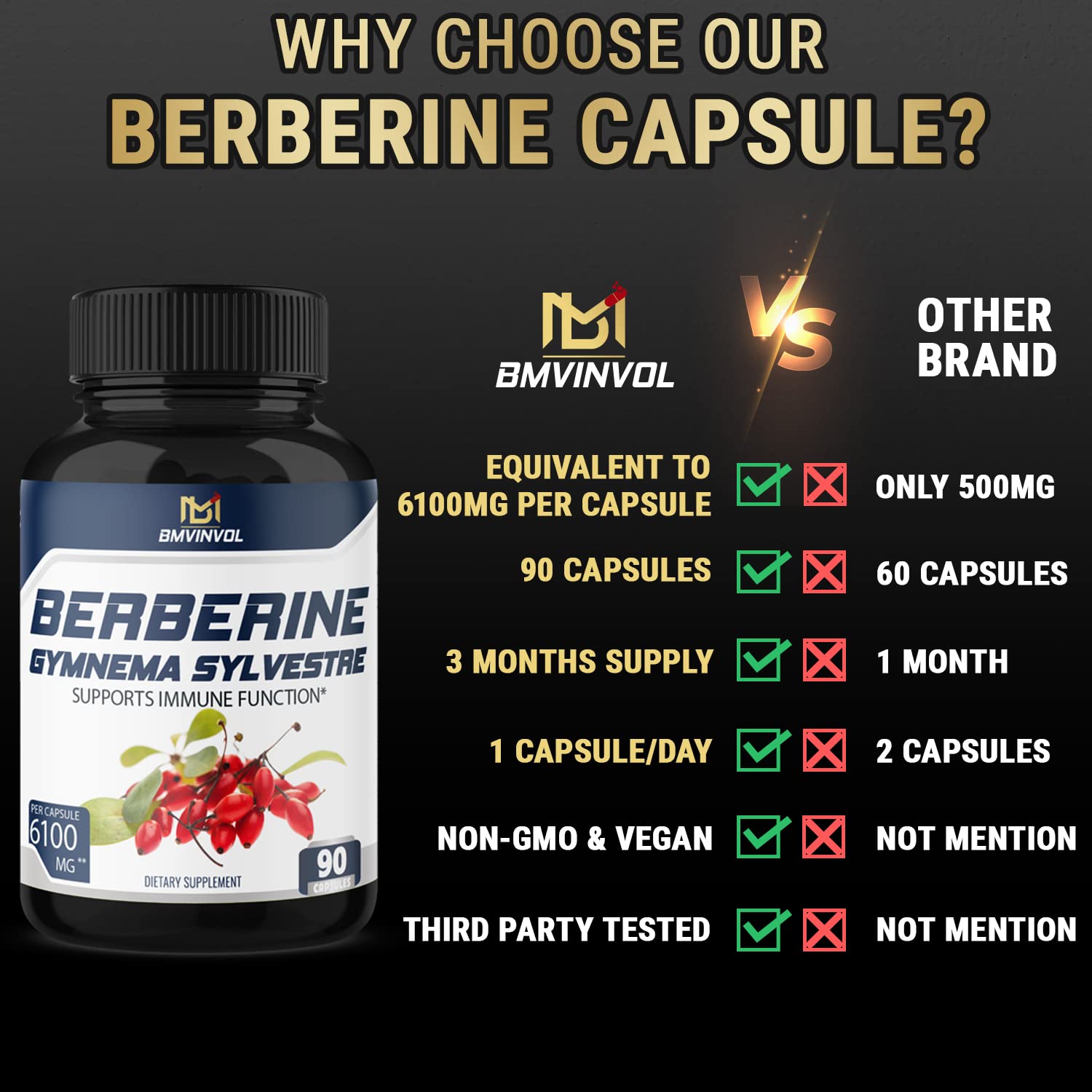 BMVINVOL 5-in-1 Berberine Supplement 6100mg with Ceylon Cinnamon, Gymnema BMVINVOLUS supplements