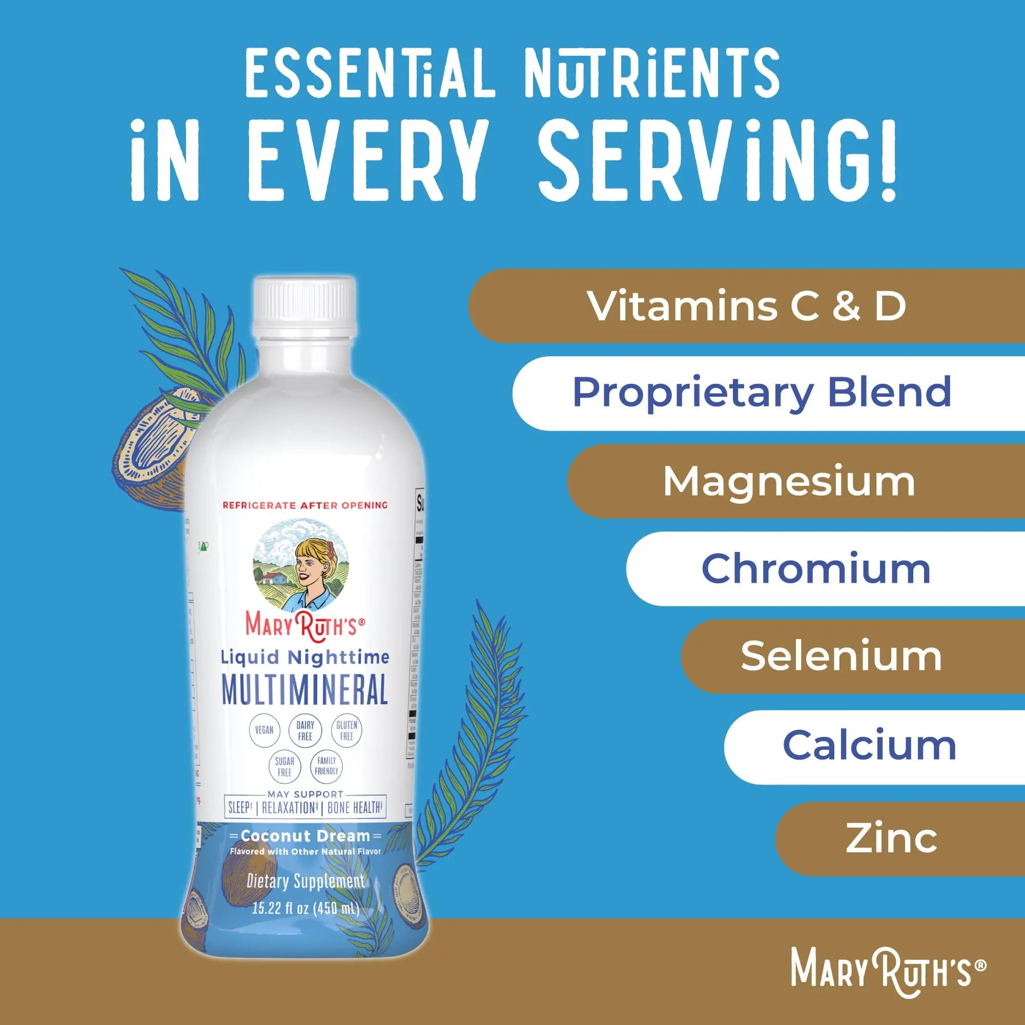 MaryRuth's Multivitamin Gummies for Women (Strawberry) & Liquid Nighttime Multimineral (Coconut, 15.22oz) | Clean Label Project Verified MARYRUTH'SAu supplements