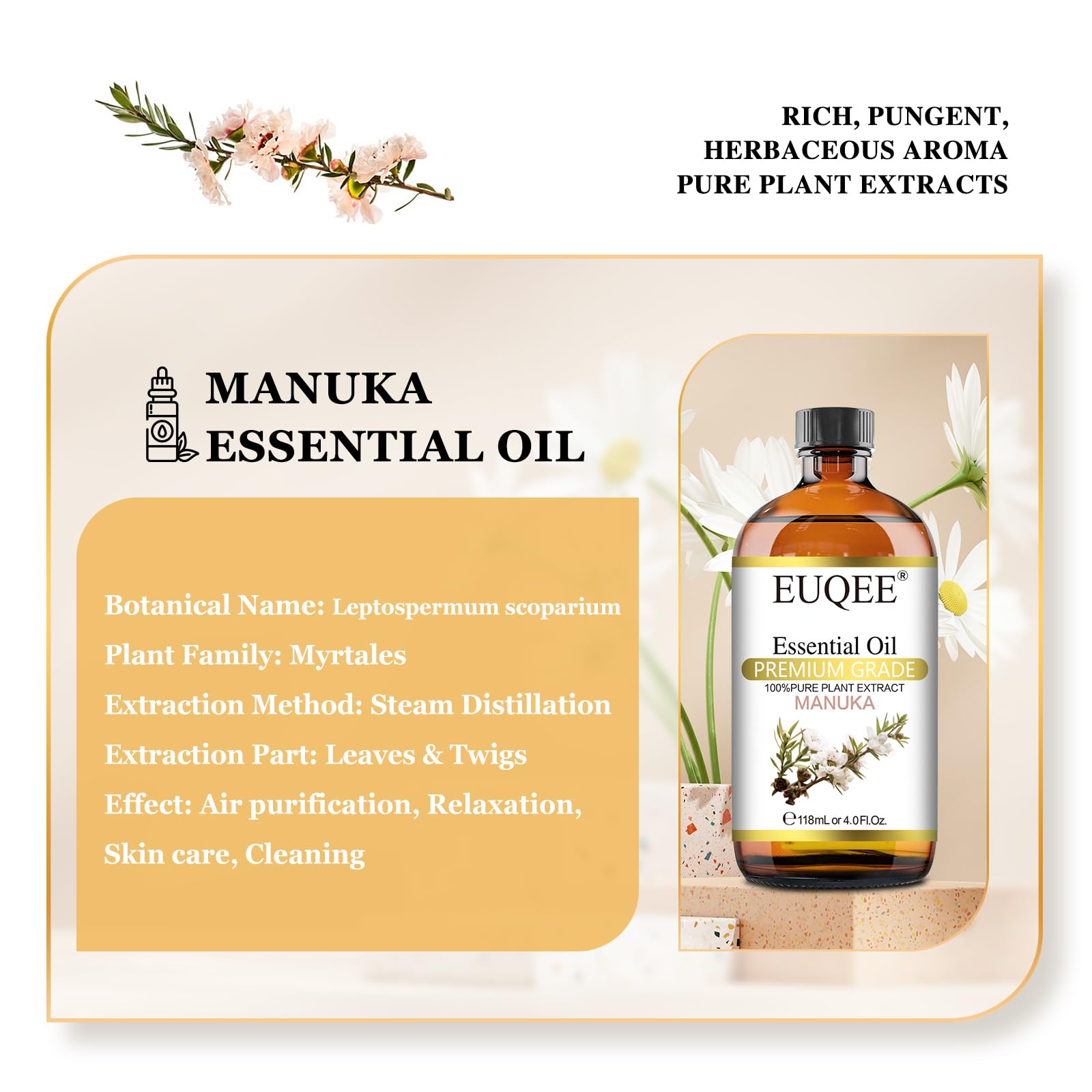 EUQEE Manuka Essential Oil 118ml Large Capacity Pure Manuka Oil with Glass Dropper for Skin EUQEEAu supplements