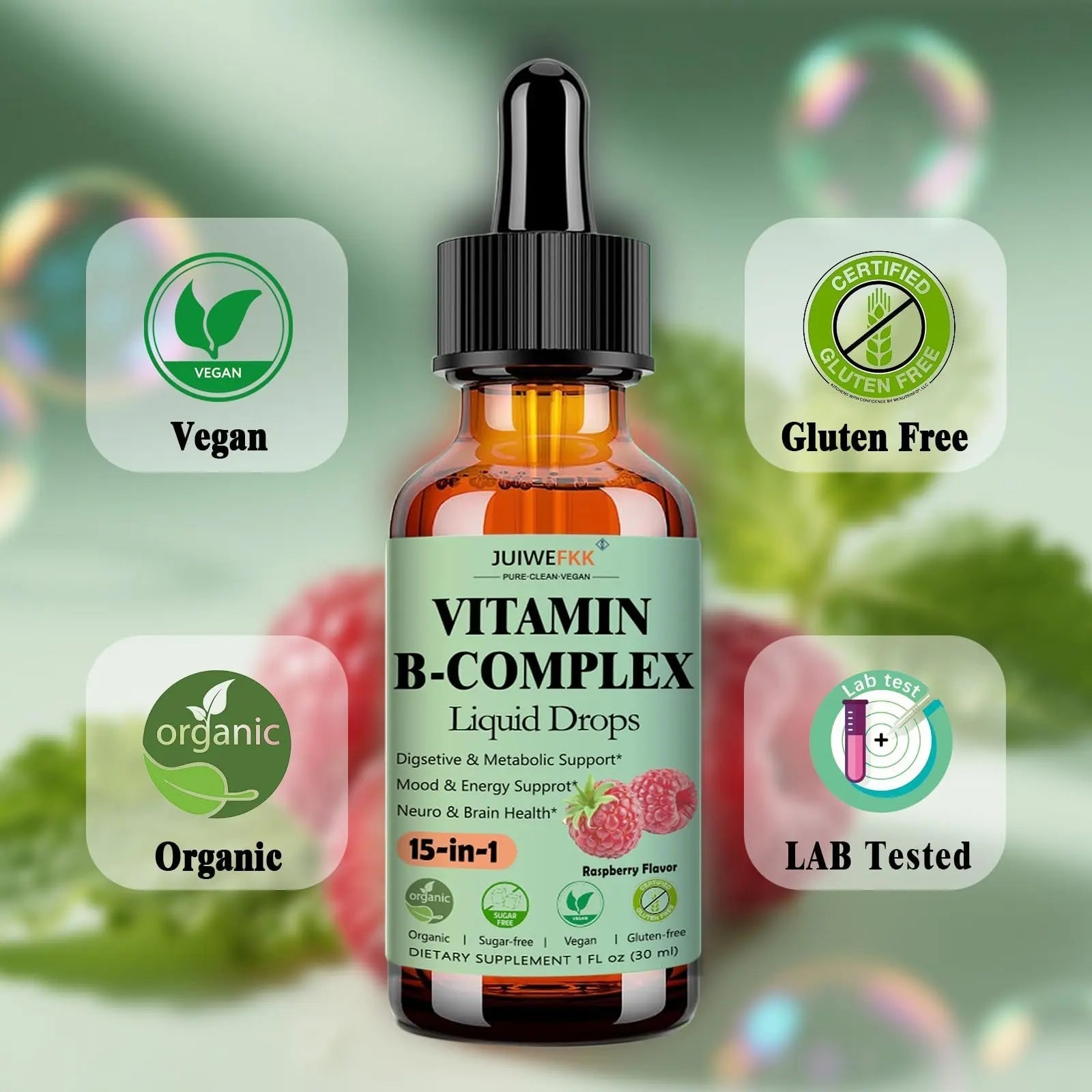 Vitamin B Complex Liquid Drops for Women Men & Kids, 15-in-1 VIT B Complex with Vitamin C B12 B6 B1 Niacin Folate Magnesium JUIWEFKKAu supplements