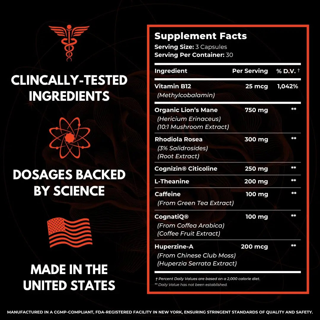 FOCUS + THINK Nootropic Brain Supplement Bundle - Energy, Memory & Focus Support - Caffeine + Caffeine-Free Cognitive Stack with Lion's Mane, Bacopa, Citicoline & L-Theanine - 2 Bottles (90 + 90 Capsu HUMBLEROOTS PERFORMANCEnz supplements