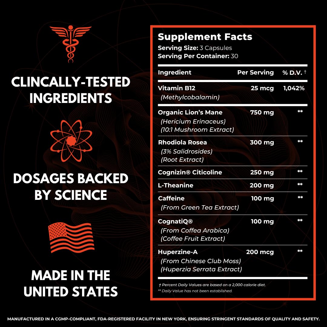 Advanced Nootropic Brain Supplement for Energy, Memory, & Focus | Lion's Mane, Caffeine, L-Theanine, and 5 Additional All-Natural Ingredients to Improve Cognitive Health (90 Capsules) HUMBLEROOTS PERFORMANCEAu supplements