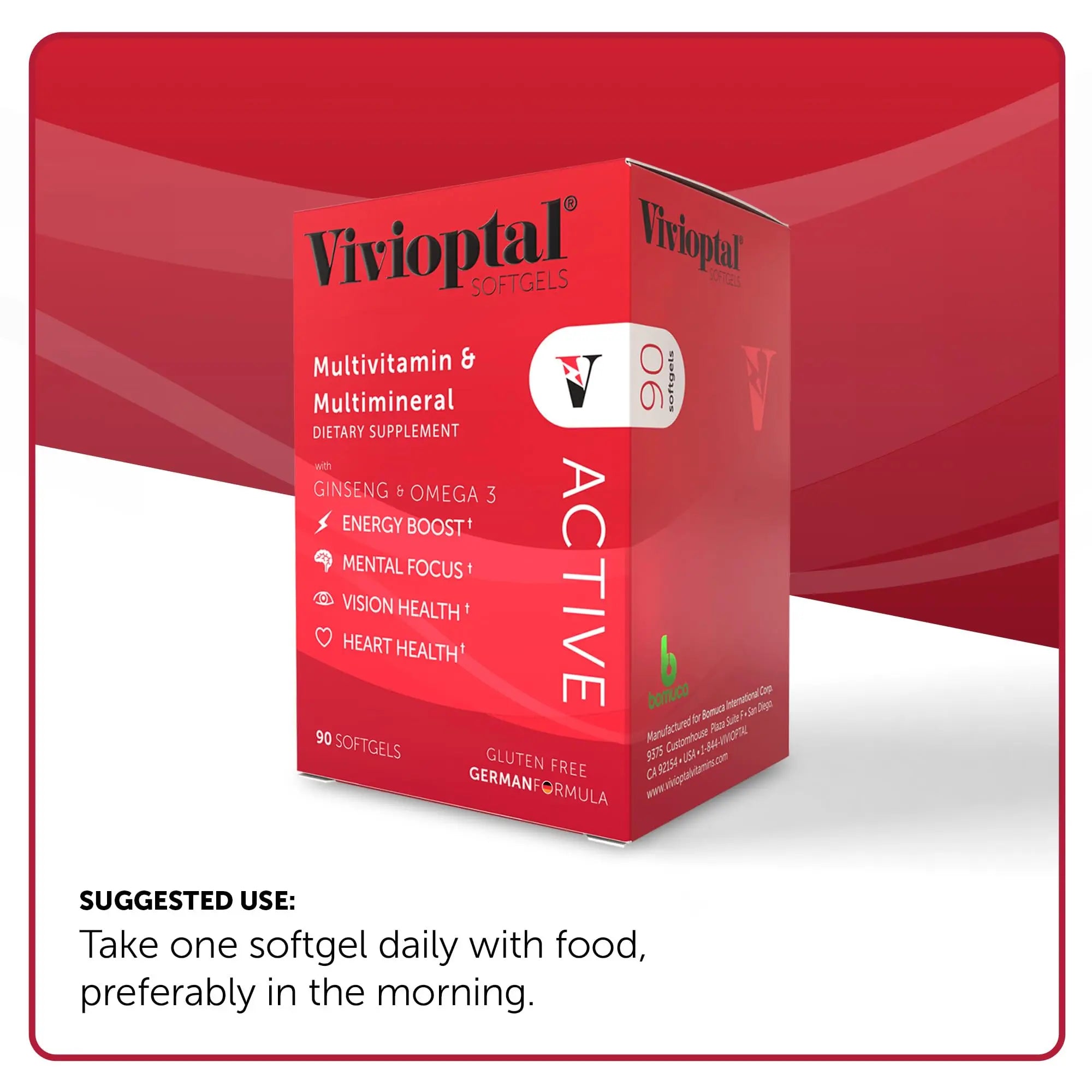 Vivioptal Active, 90 Softgels, Ginseng & Omega 3, Multivitamin & Multimineral, Gluten Free, German Formula Vivioptal VitaminsAu supplements