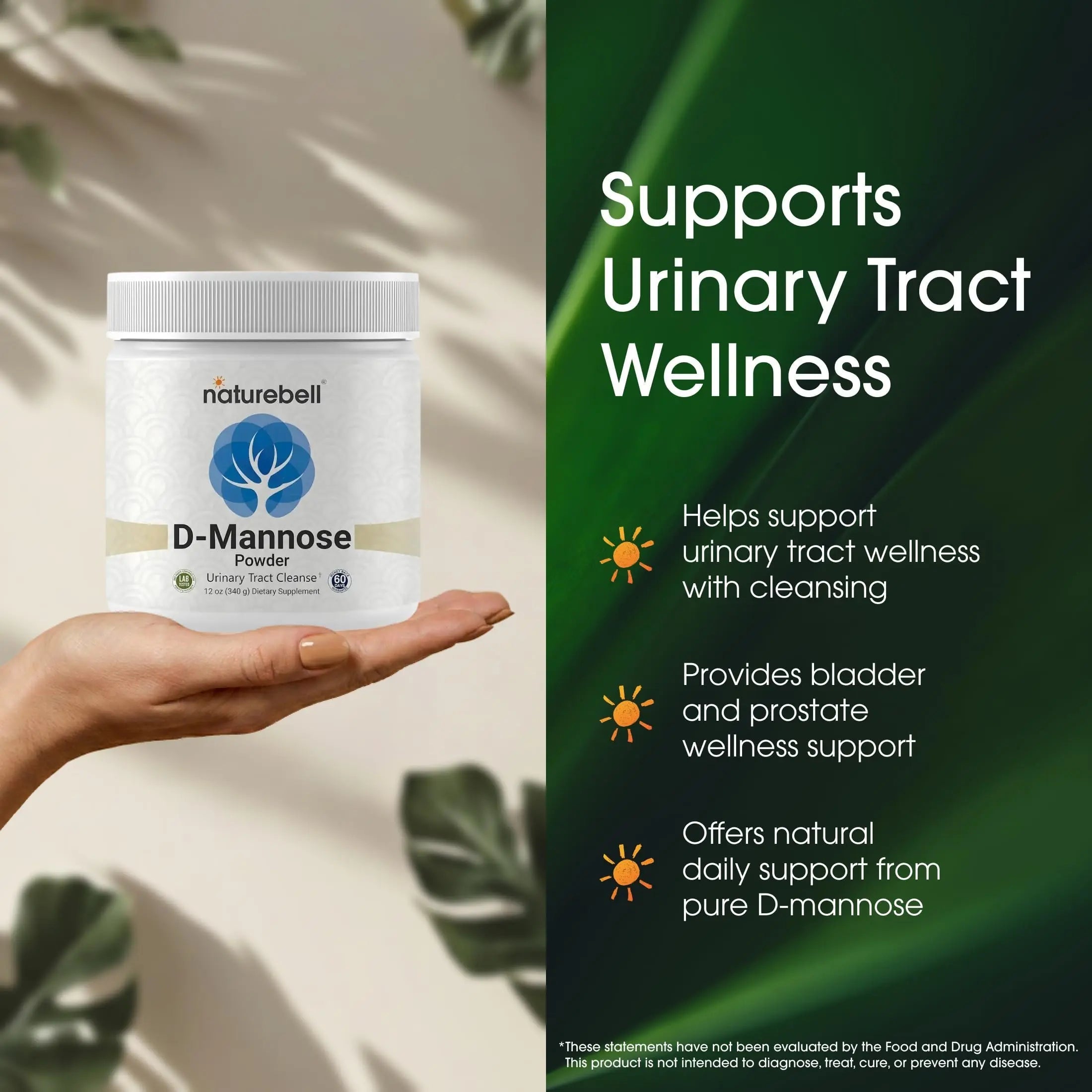 NatureBell D-Mannose Powder - 12oz - High Potency 2g Per Scoop - Fast Acting Support for Healthy Urinary Function & Bladder Wellness* - Pure, Filler-Free Non-GMO Powder NatureBellAu supplements
