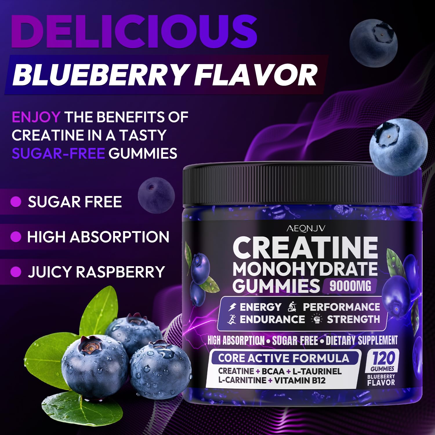 AEQNJV Creatine Gummies Monohydrate Complex for Men & Women, 9000MG Creatine Pre-Workout Supplement Enhance Muscle Strength Recovery Cognitive Health & Memory, 120 Gummies Sugar Free Vegan Non-GMO AEQNJVAu supplements