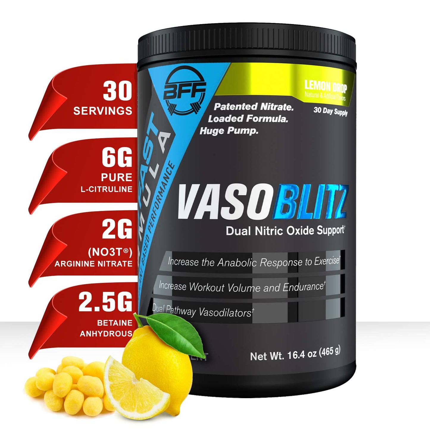 VASOBLITZ Award Winning Dual Nitric Oxide Pre Workout with NO3T Arginine Nitrate BFF Build Fast FormulaUS supplements