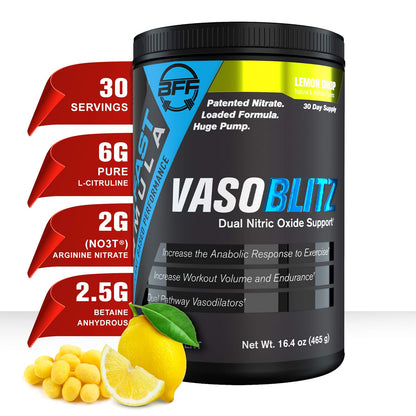 VASOBLITZ Award Winning Dual Nitric Oxide Pre Workout with NO3T Arginine Nitrate BFF Build Fast FormulaUS supplements