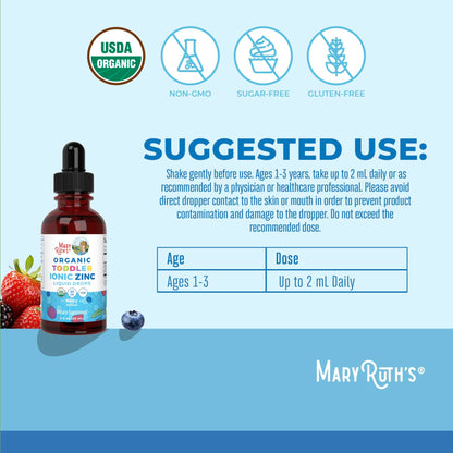 MaryRuth Organics USDA Toddler Liquid Drops | Zinc Sulfate | Immune Support Supplement| Skin Health | Vegan | Formulated for Ages 1-3 | Delicious Berry Flavor | 1 Month Supply | 2 Fl Oz MARYRUTH'SUS supplements