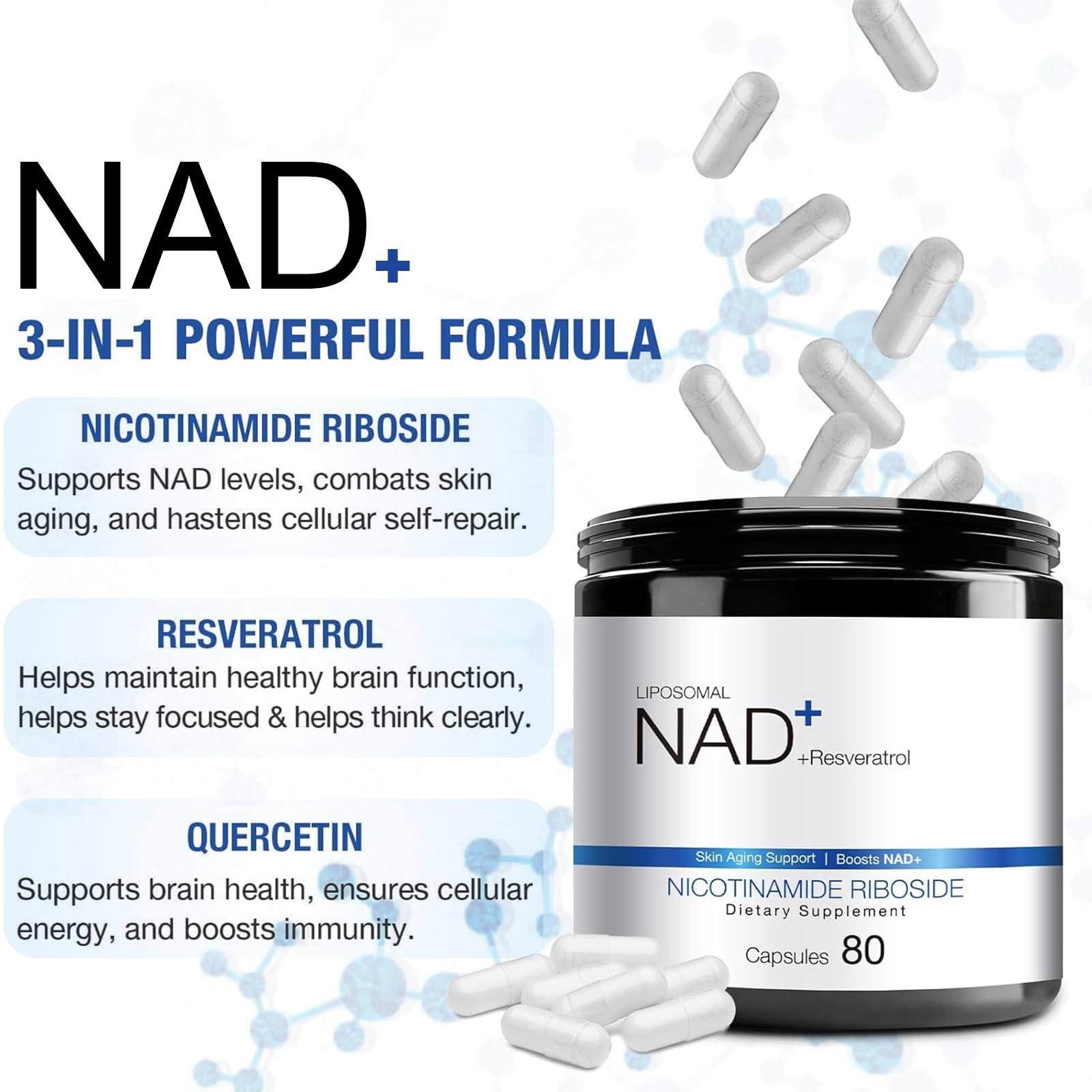 DUCRKACS NAD Supplement - NAD Nicotinamide Riboside Resveratrol 1000mg for Men Women, Liposomal NAD Plus for Energy Anti-Aging, NR Supplement for Energy, Focus, Boost NAD+ DUCRKACSAu supplements