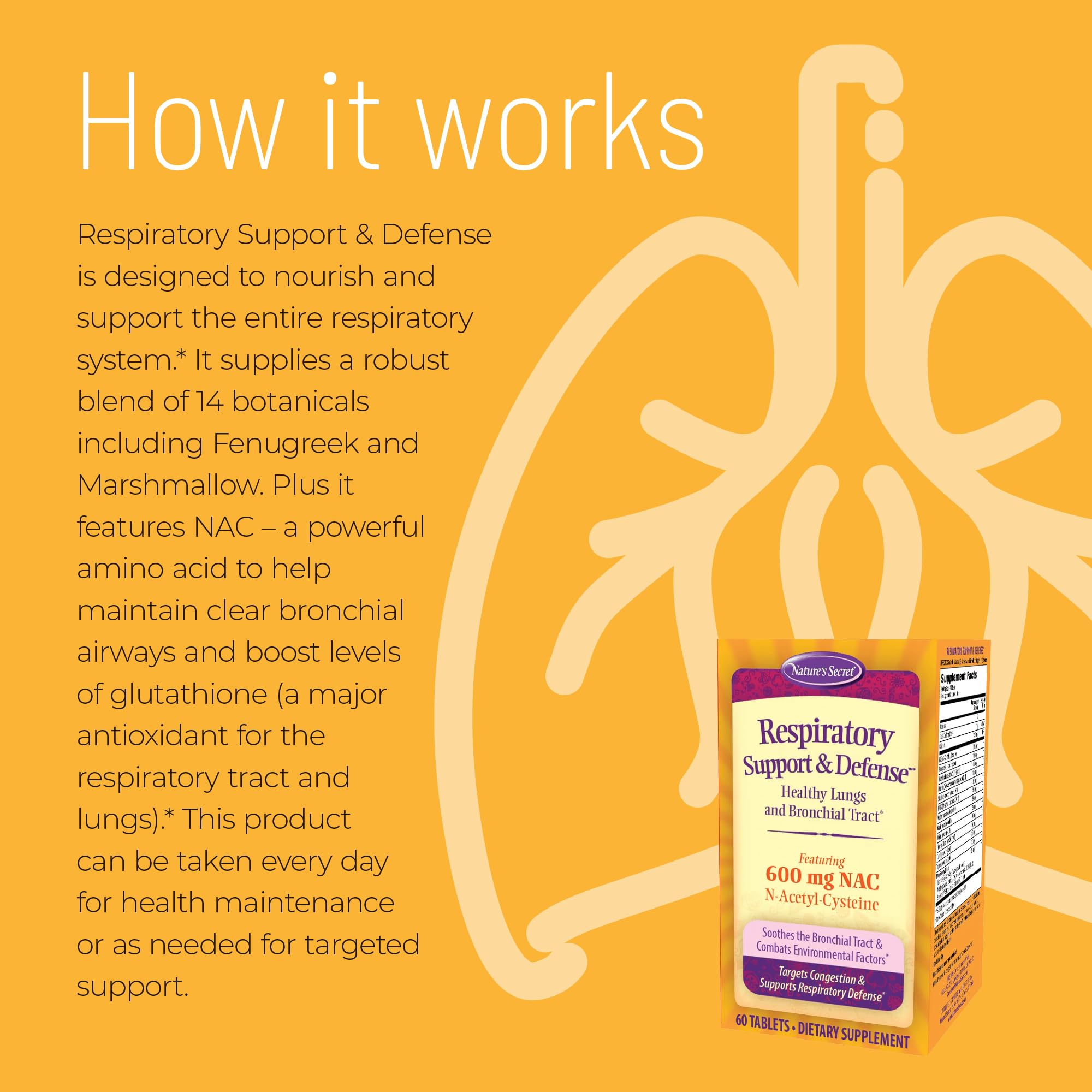 Nature's Secret Respiratory Support & Defense - 60 Tablets - Promotes Healthy Lungs & Bronchial Tract - With NAC, Fenugreek & Marshmallow - 30 Total Servings Nature's SecretAu supplements