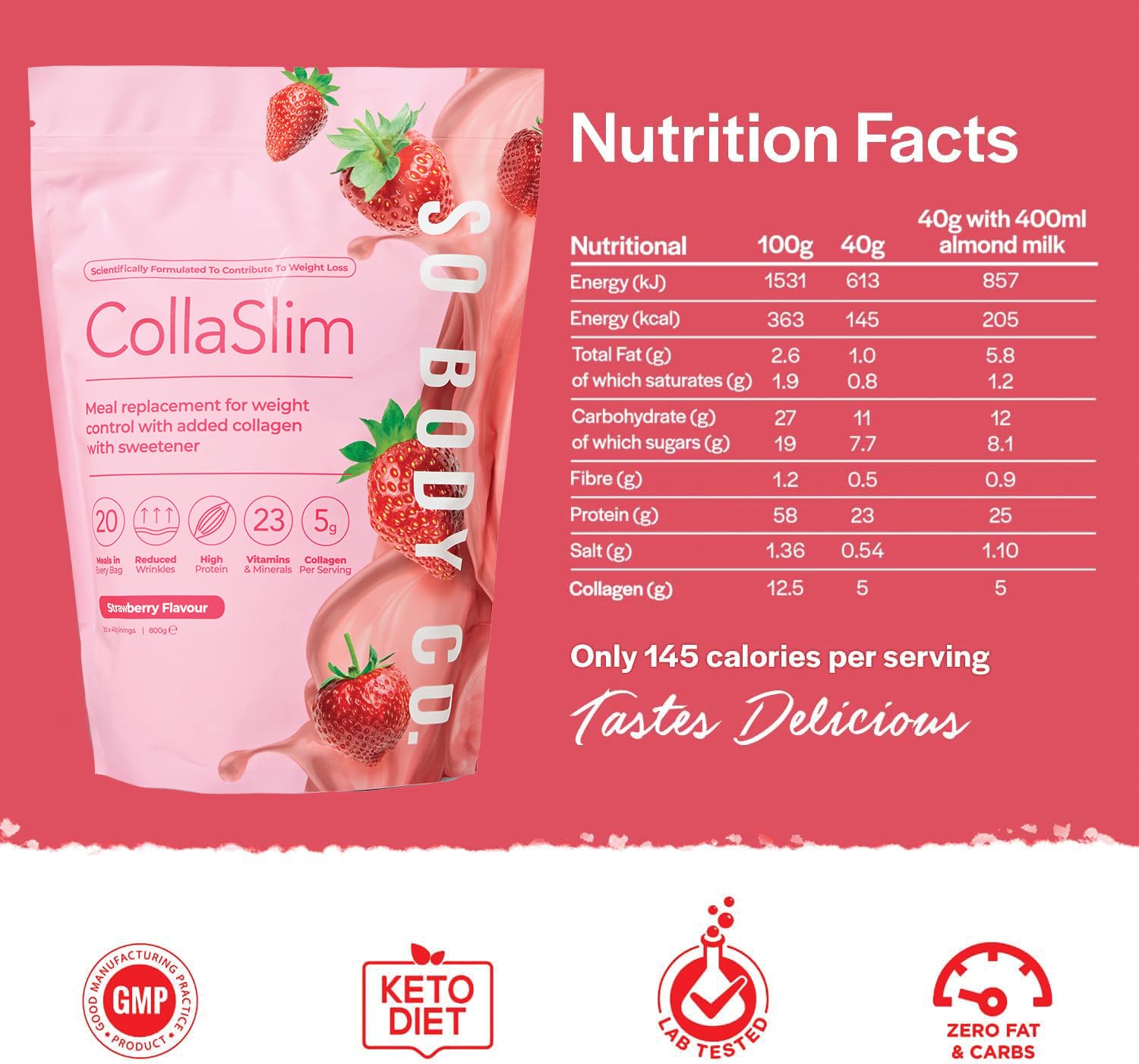 CollaSlim, Meal Replacement Shake with Added Collagen, Vitamins and Minerals, 800g So Body CoAu supplements