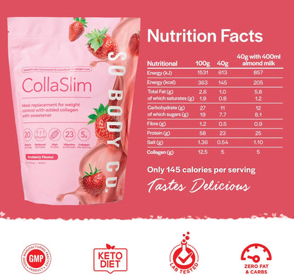 CollaSlim, Meal Replacement Shake with Added Collagen, Vitamins and Minerals, 800g So Body CoUS supplements