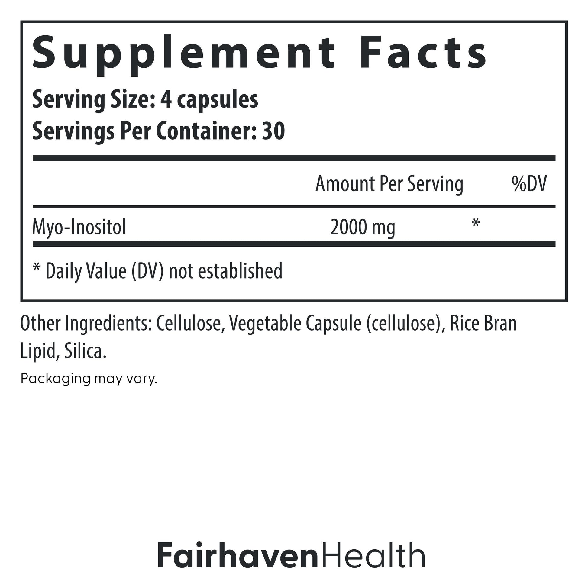 Fairhaven Health Myo-Inositol Supplement for Women and Men | Vitamin B8 2000mg | Vegan Inositol Powder Capsules | Gluten, Dairy and Soy Free | 120 Inositol Capsules Fairhaven HealthAu supplements