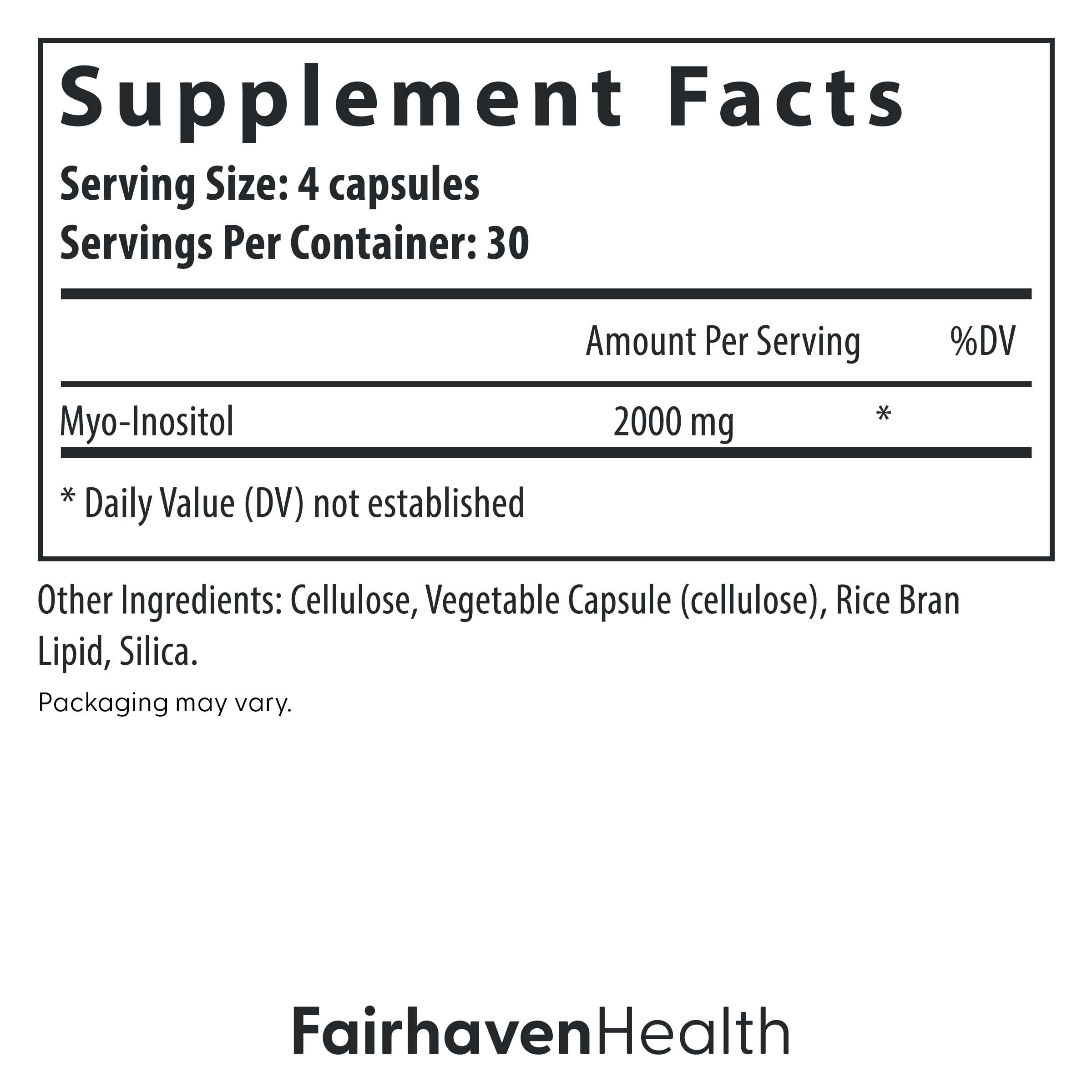 Fairhaven Health Myo-Inositol Supplement for Women and Men | Vitamin B8 2000mg | Vegan Inositol Powder Capsules | Gluten, Dairy and Soy Free | 120 Inositol Capsules Fairhaven HealthAu supplements