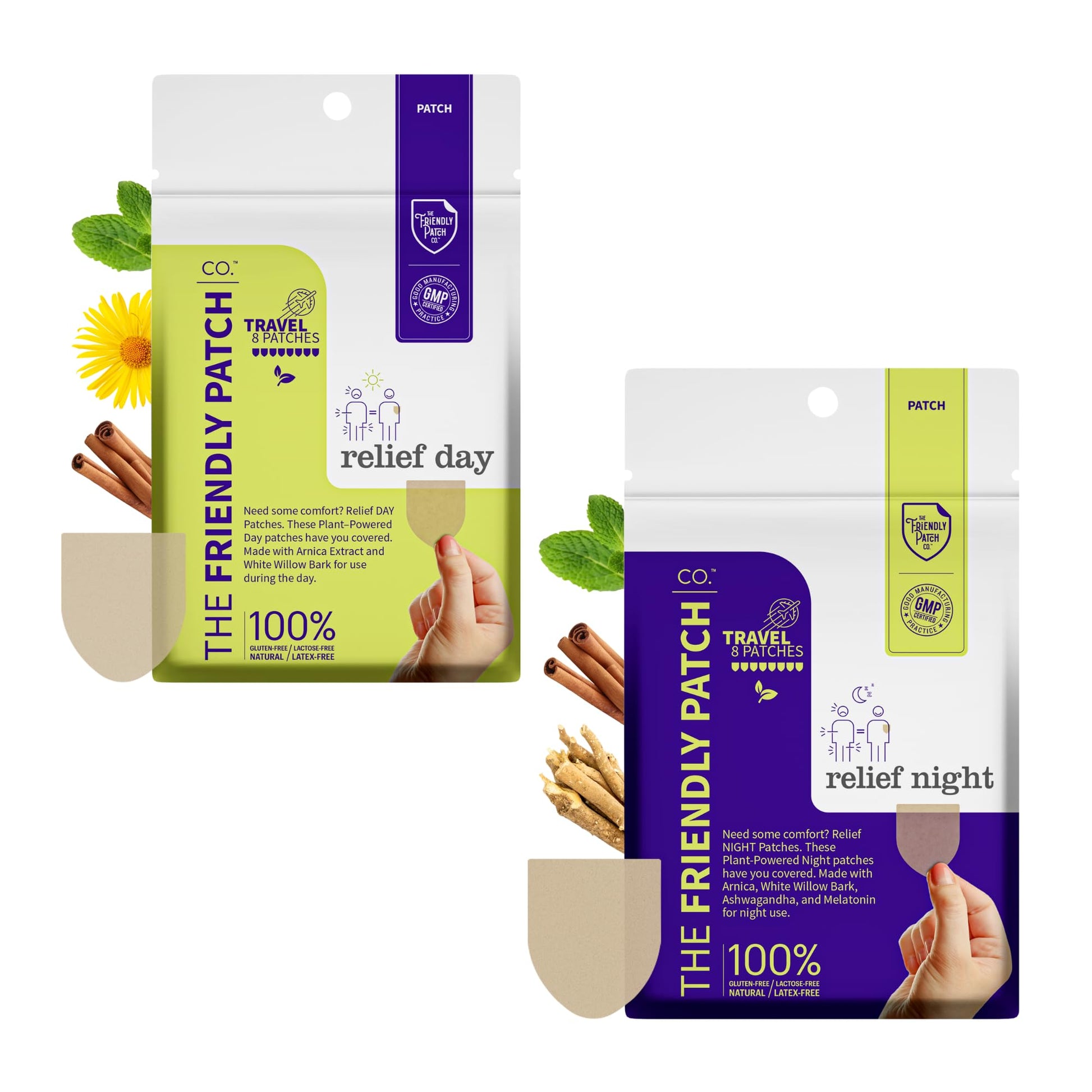 Relief Day & Night Patch Bundle - Arnica, White Willow Bark, Melatonin, Ashwagandha, Saffron & Peppermint for Soreness, Discomfort & Sleep Support for Women and Men - 16 Plant-Powered Patches The Friendly Patch CO.Au supplements
