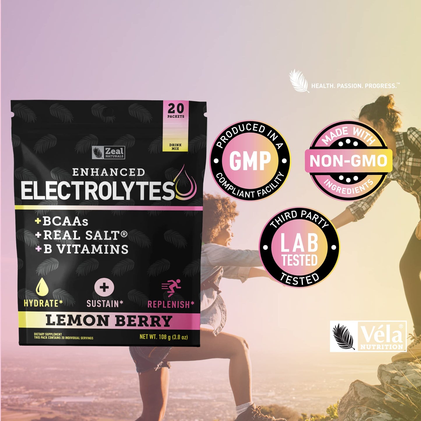 Enhanced Powder Stick Packs (Lemon Berry - 20 Packets) Sugar Free + BCAA B-Vitamins Zeal NaturalsUS supplements