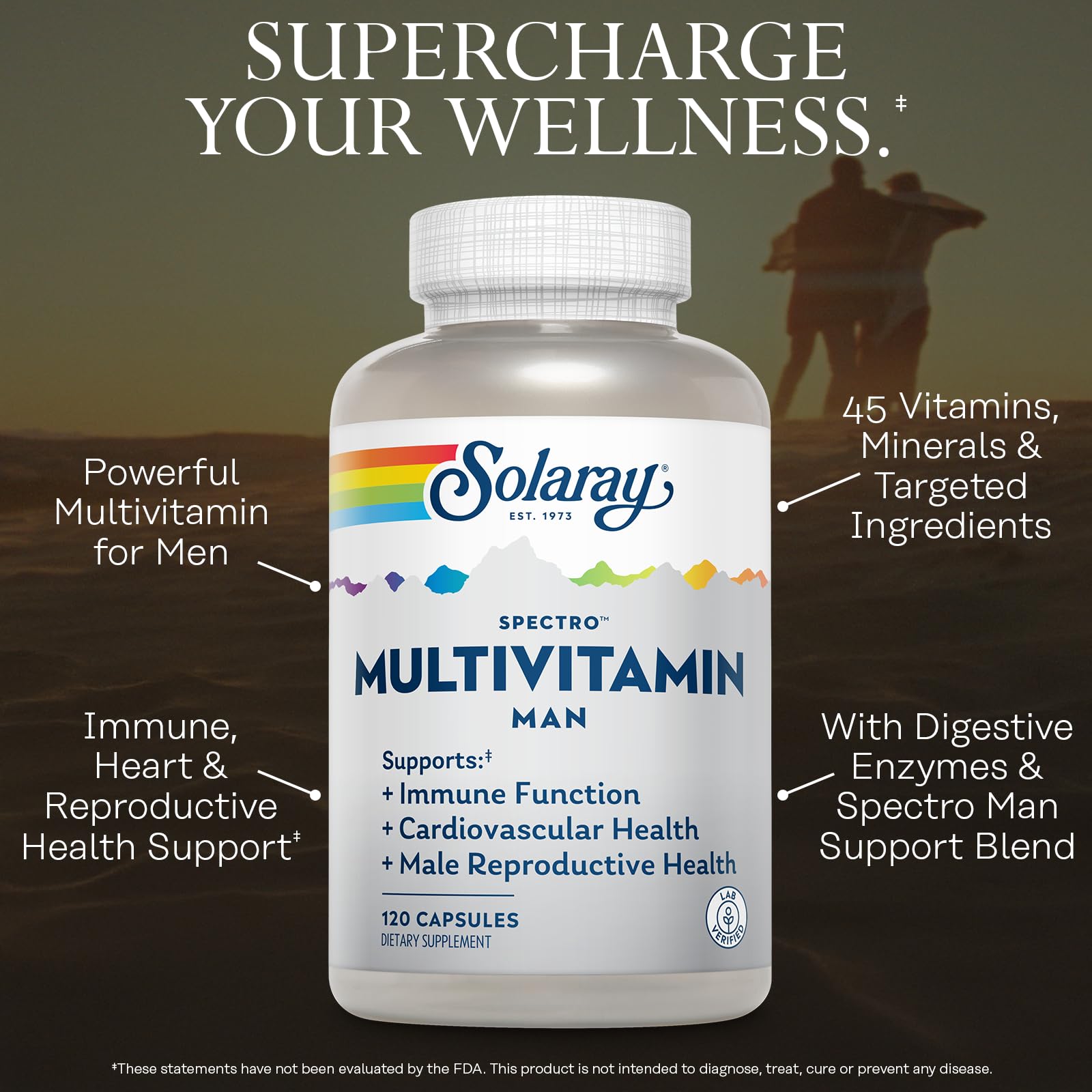 SOLARAY Spectro Multivitamin for Men - Cellular Energy, Heart Health, Immune Support - 45 Vitamins and Minerals w/Vitamin A, Vitamin C, D, Zinc, Digestive Enzymes, CoQ10, 60-Day Guarantee, 30 Serv. SOLARAYAu supplements