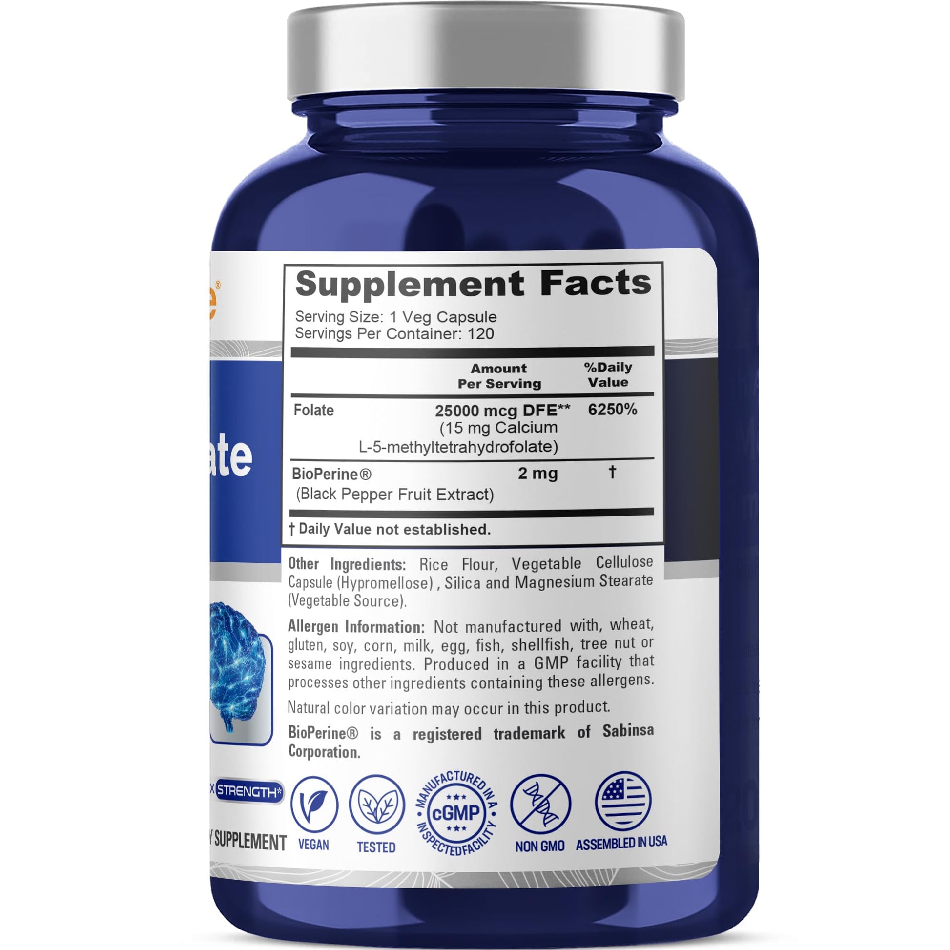 NusaPure L Methylfolate 15mg, 120 Veggie Capsules, Bioperine & Vegan NusaPureAu supplements