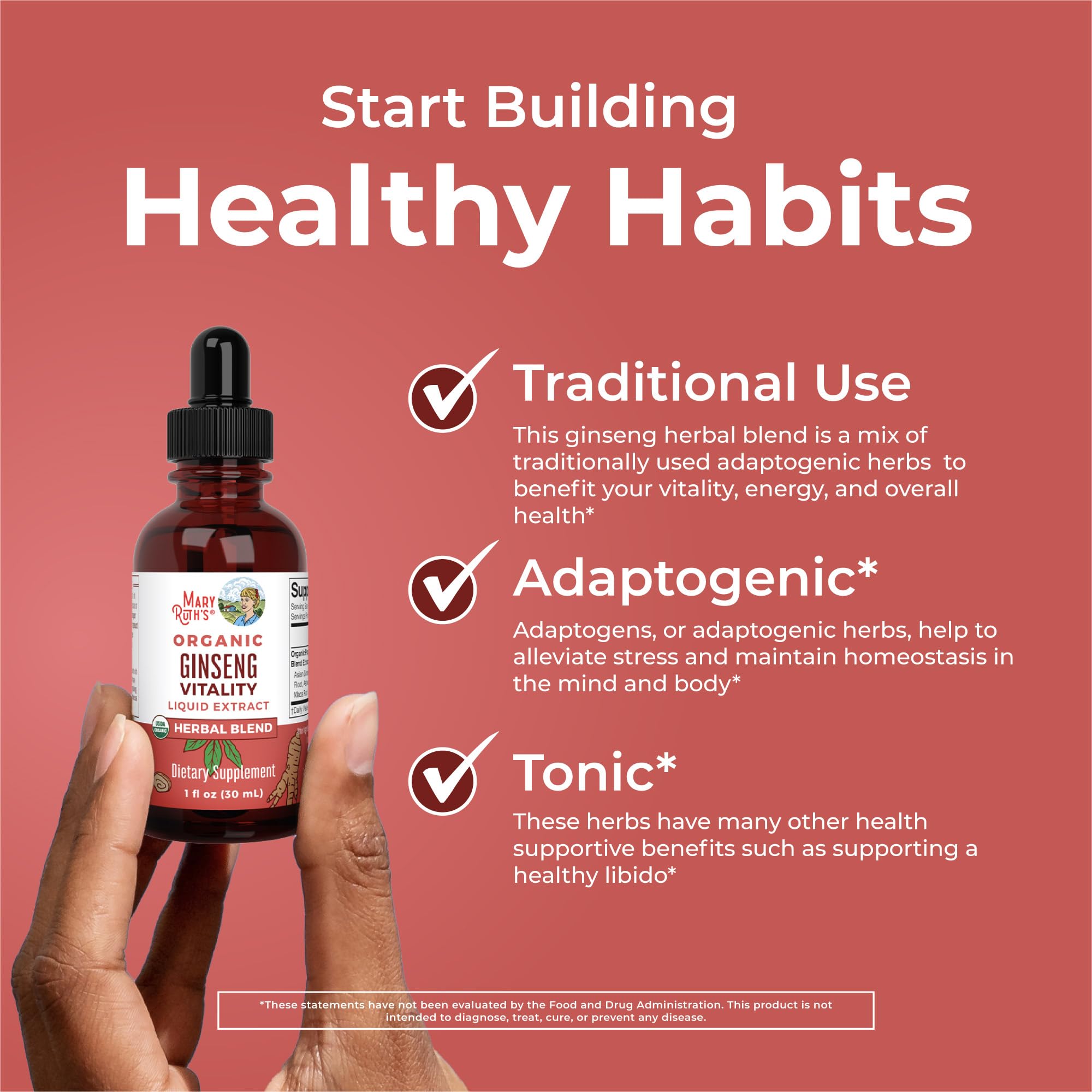 MaryRuth Organics Herbal Supplement for Brain Function | Boost Energy | Memory | Vitality USDA | Ginseng with Ashwagandha | Eleuthero and Maca Root Extract | 1 Fl Oz MARYRUTH'SUS supplements