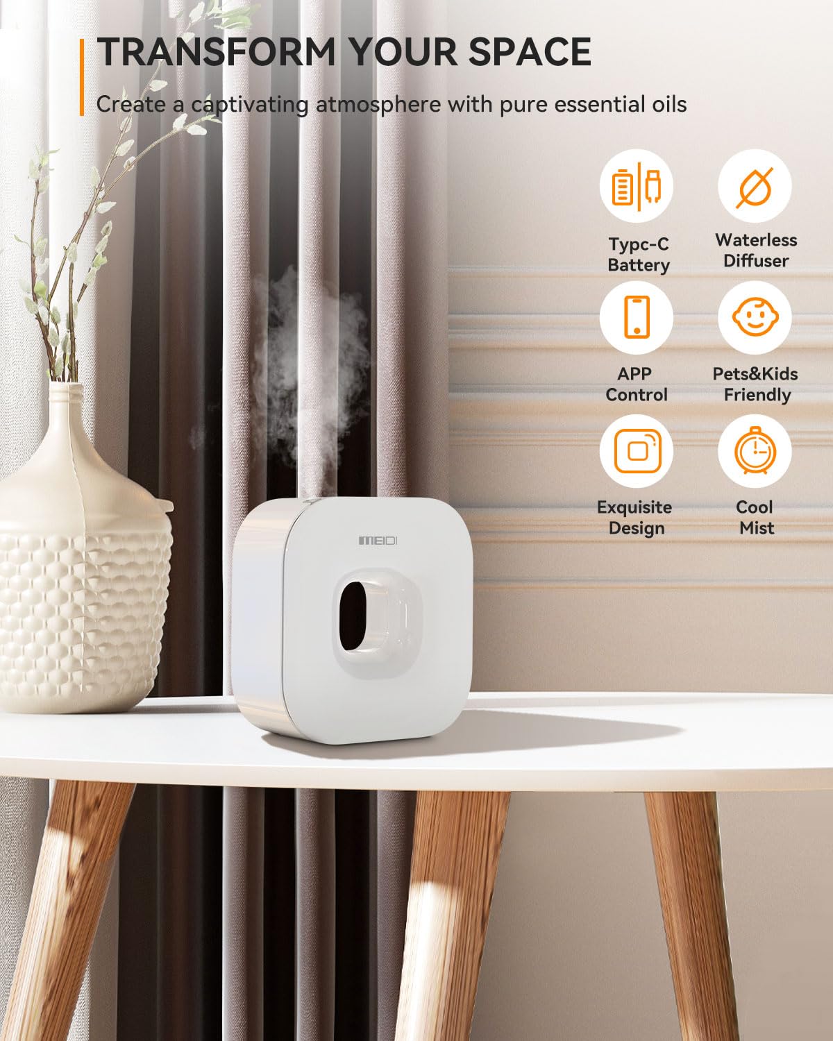 MEIDI Waterless Essential Oil Diffuser - Bluetooth Cordless Aromatherapy Diffuser with App Control MEIDIAu supplements