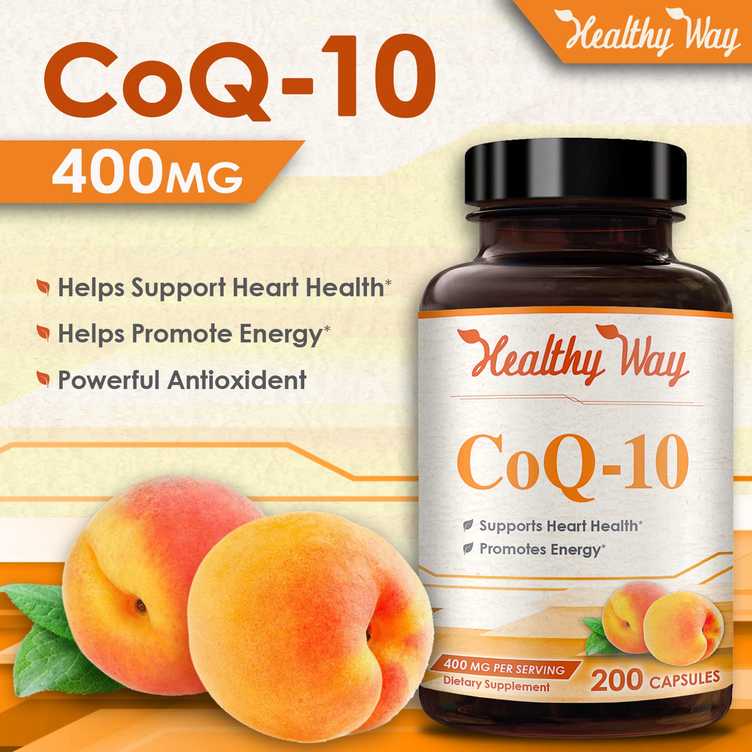 Healthy Way CoQ10 400mg 200 Capsules Non-GMO HealthyWayRxUS supplements