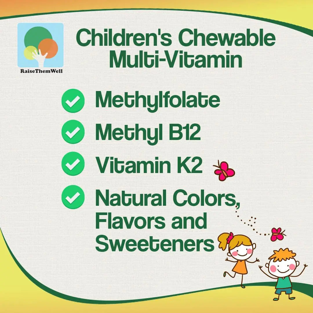 Raise Them Well Tasty Chewable Kids Multivitamin, All-Natural Colors, Flavors & Sweeteners, Daily Essential Vitamins for Children, Easy-to-Chew Vitamins, Strawberry Raise Them WellAu supplements