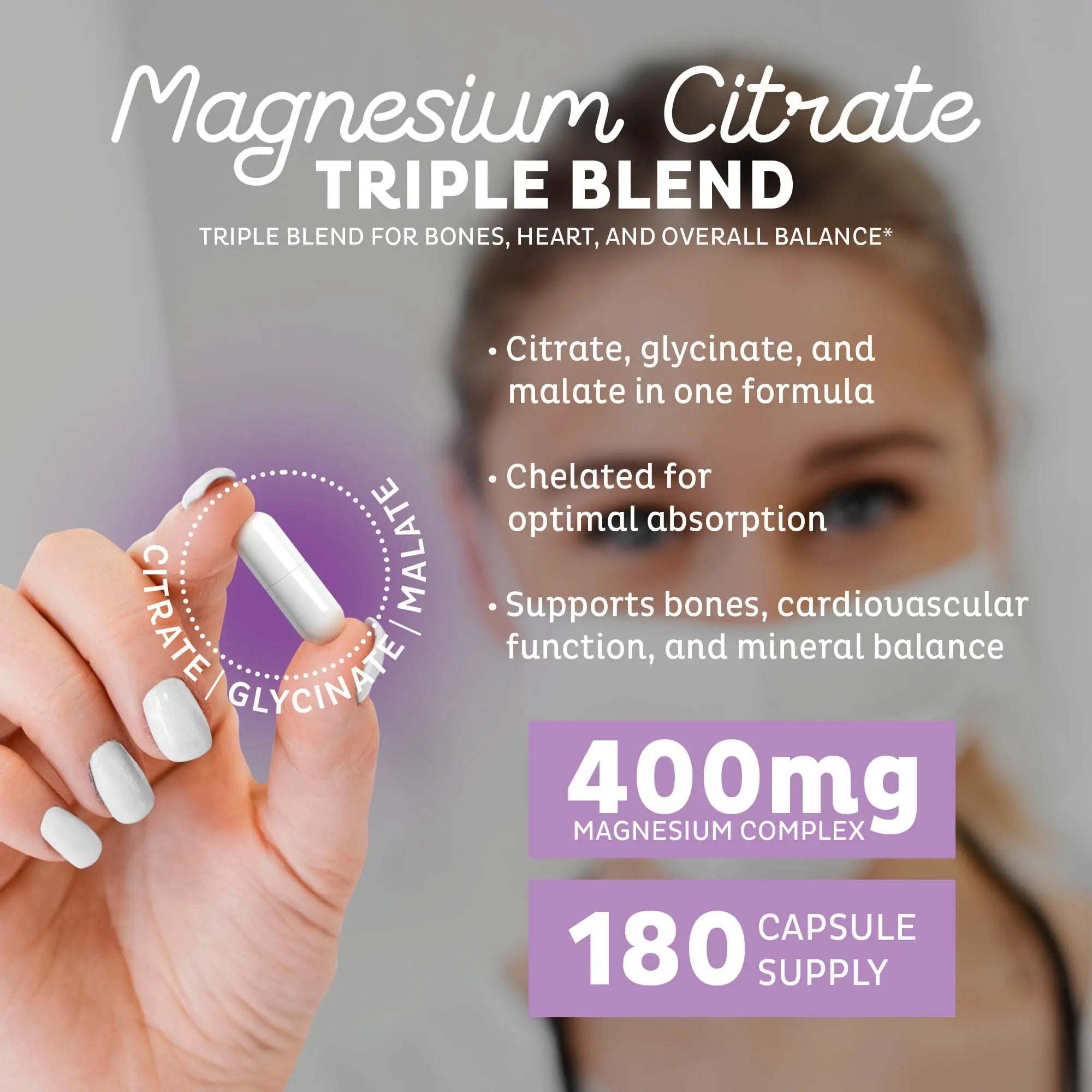 Zeal Naturals Triple Magnesium Complex Supplement - Glycinate, Malate, Citrate | 400mg, 180 Capsules | High Absorption Chelated Magnesium for Sleep, Mood, Muscle Recovery, Relaxation Zeal Naturalsnz supplements