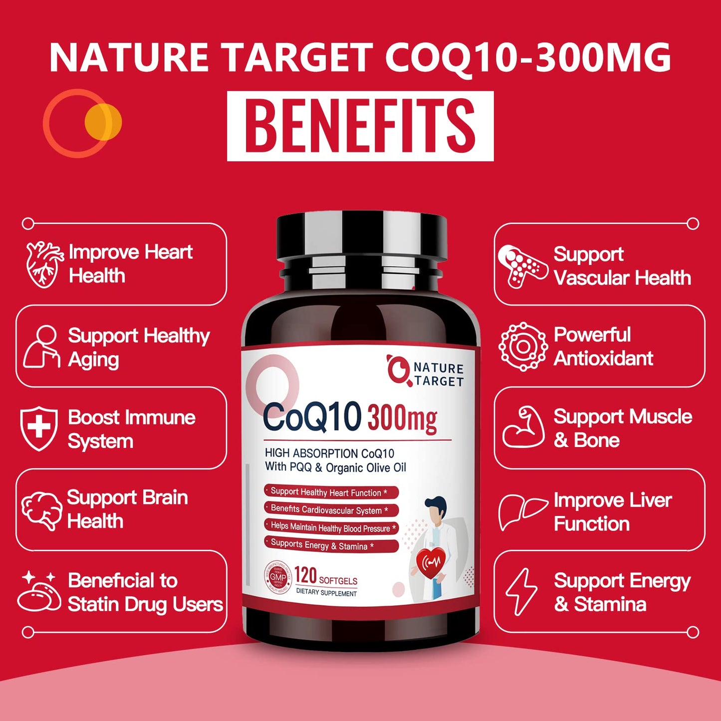 NATURE TARGET CoQ10-300mg-Softgels + PQQ with Organic-Olive-Oil - High Absorption NATURE TARGETUS supplements