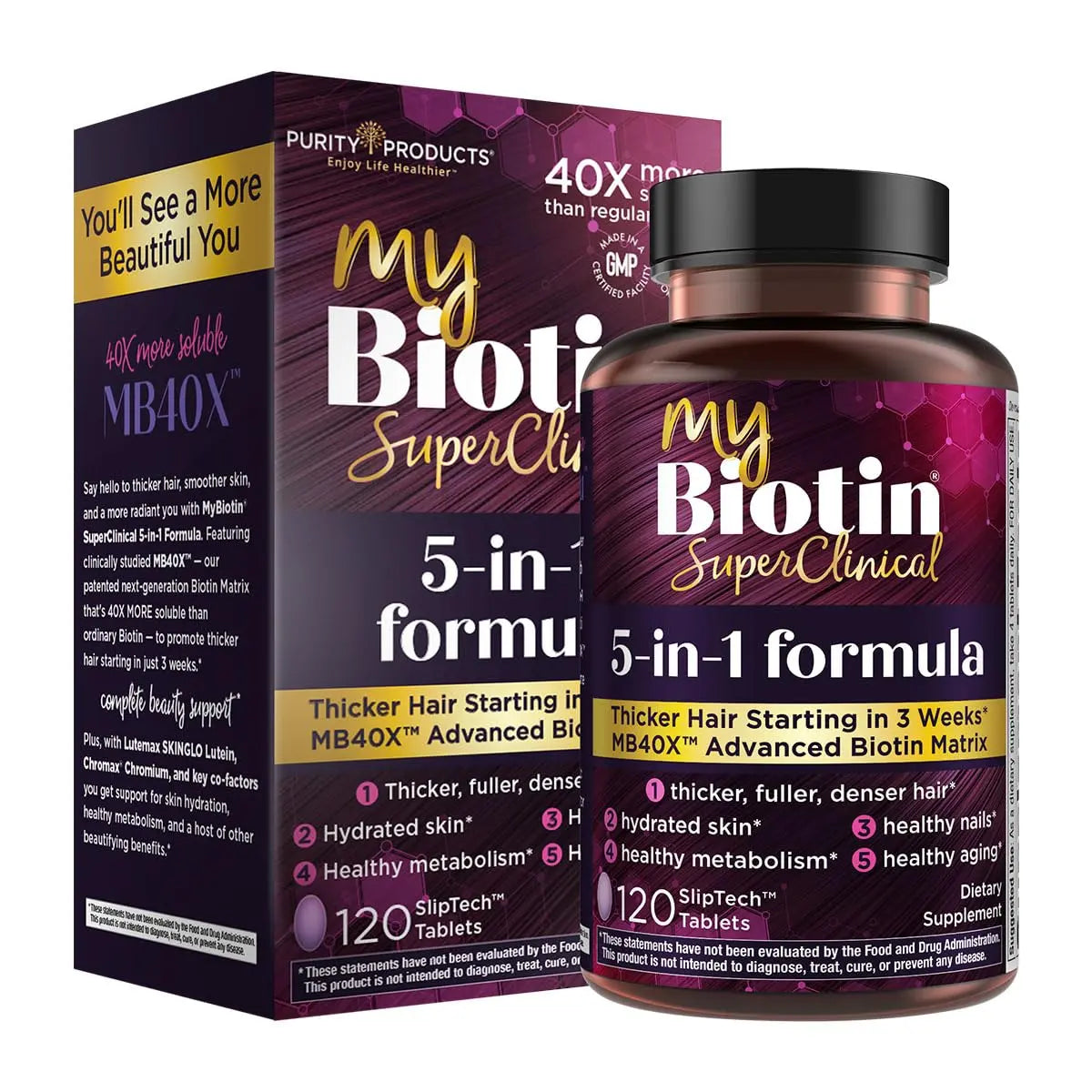 Purity Products MyBiotin SuperClinical New 5-in-1 Elite Multivitamin + MB40X Biotin Matrix Daily Multi - Thicker Hair Starting in 3 Weeks Purity ProductsAu supplements