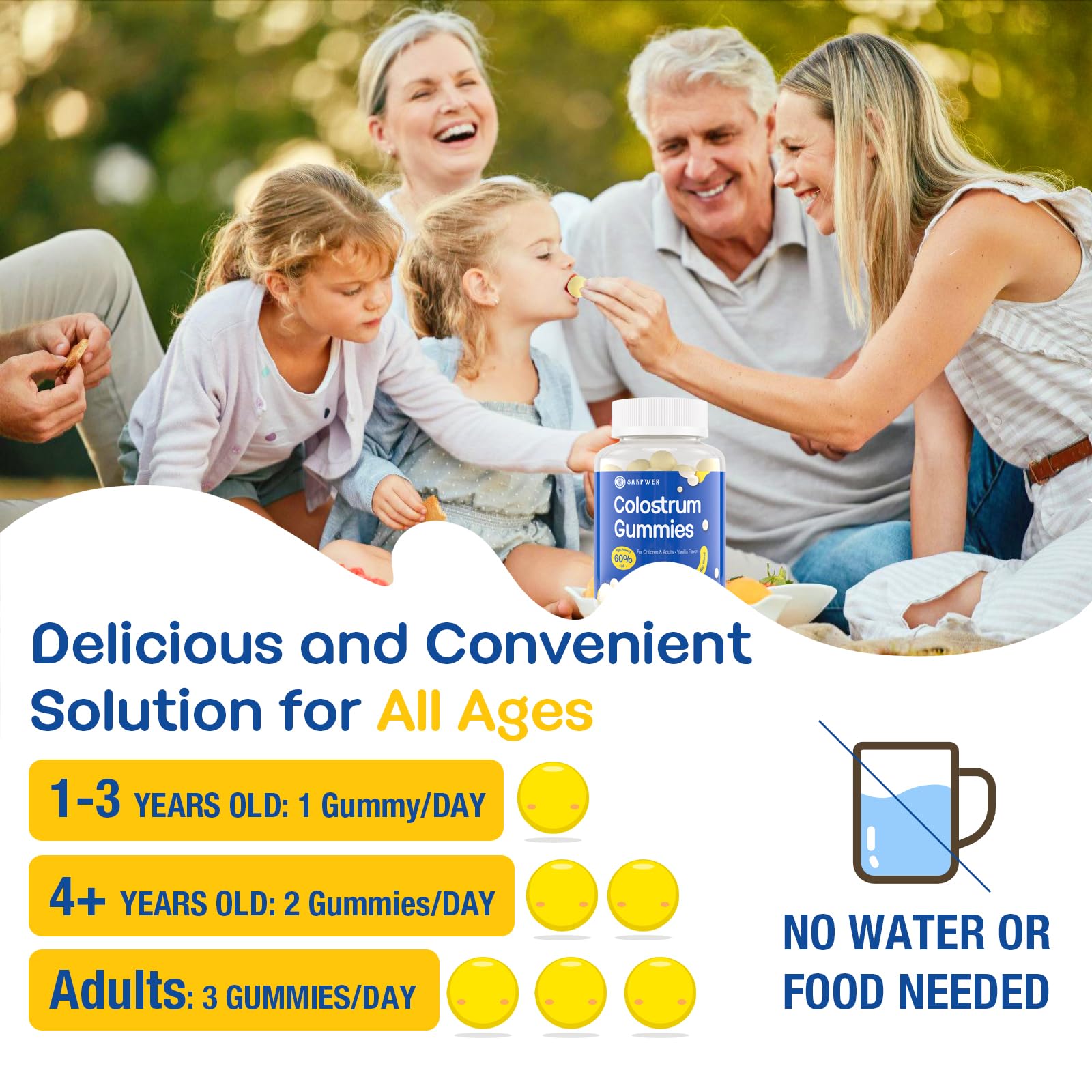 Sakpwer Bovine Colostrum Supplement Gummies - with 60% Highest IgG, Lactoferrin, Probiotics and Prebiotics for Adults and Kids, Vanilla Flavor & Sugar Free, 90 Gummies SakpwerAu supplements