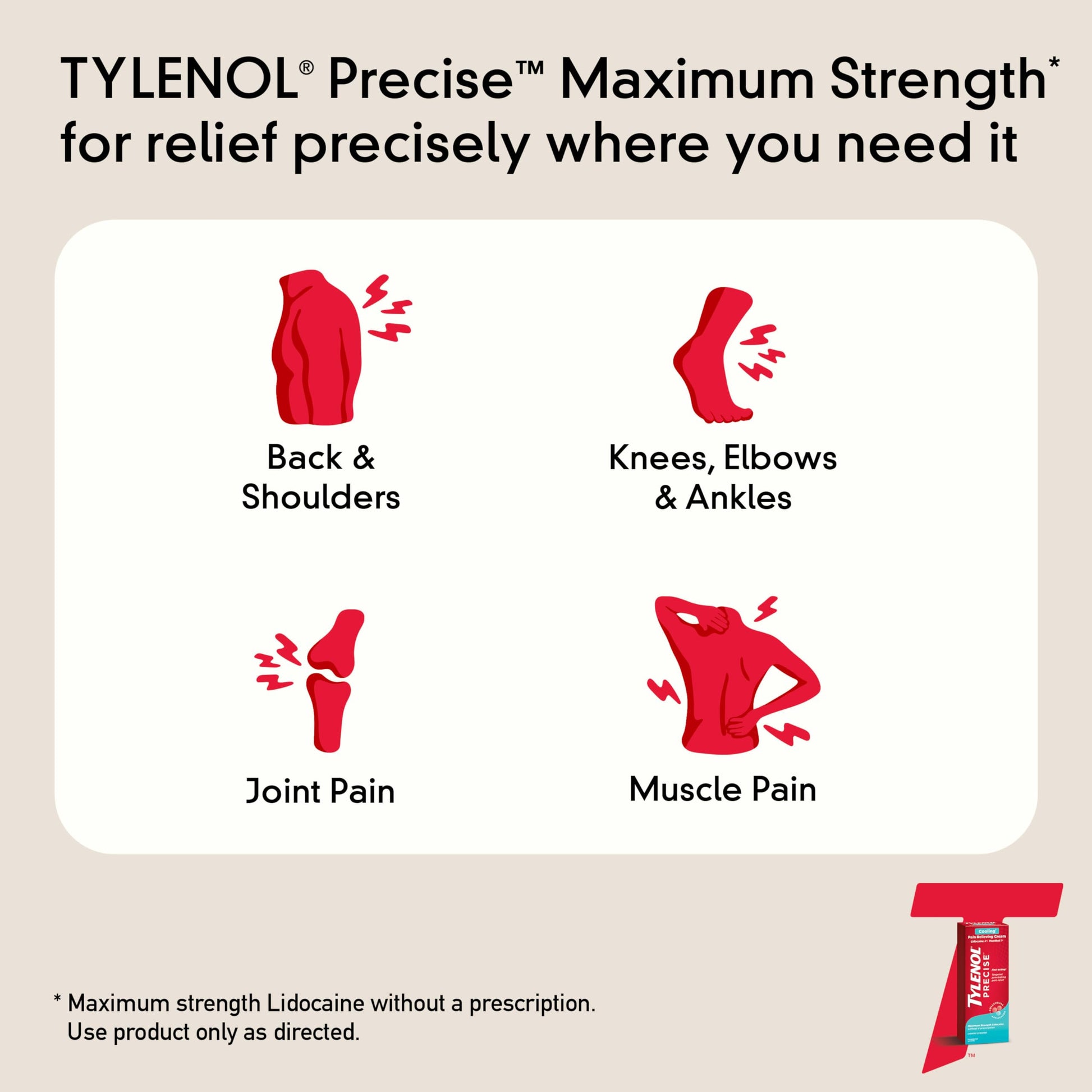 Tylenol Precise Cooling Cream, Strong Pain Relief with Fast-Acting Sensation, 4% Lidocaine, 1% Menthol, Maximum OTC Strength Relief for Back, Muscle & Joint, Numbing Cream Rollerball Applicator, 4 oz TylenolAu supplements
