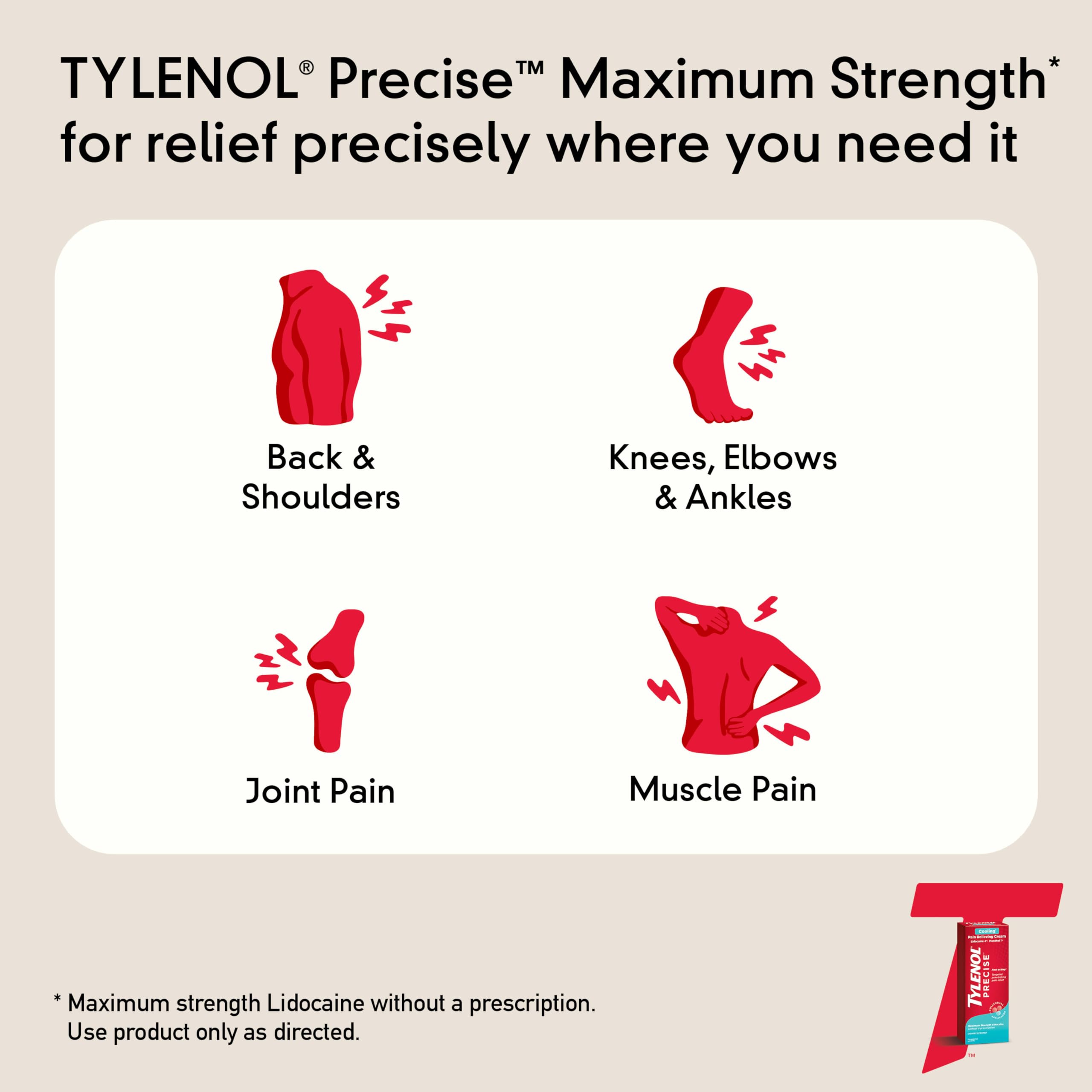 Tylenol Precise Cooling Cream, Strong Pain Relief with Fast-Acting Sensation, 4% Lidocaine, 1% Menthol, Maximum OTC Strength Relief for Back, Muscle & Joint, Numbing Cream Rollerball Applicator, 4 oz TylenolAu supplements