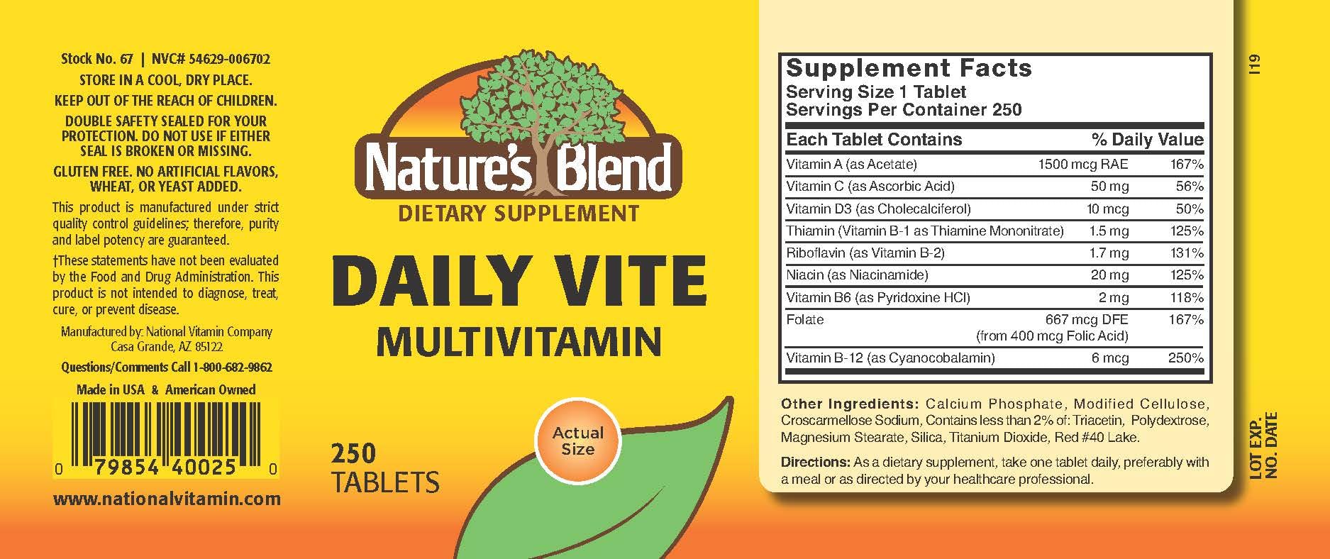 Nature's Blend Daily Vite 250 Tablets Nature's BlendAu supplements