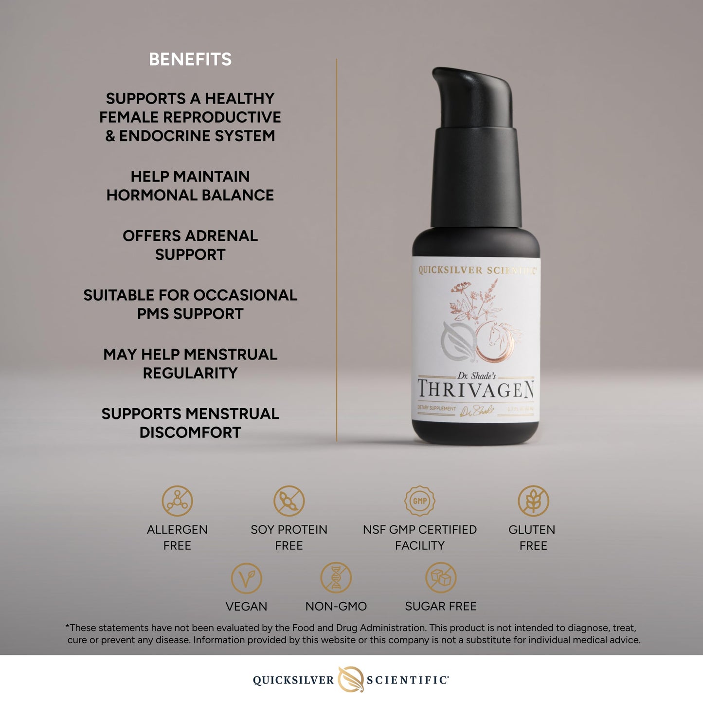 Quicksilver Scientific Thrivagen - Women's Health Supplement with 15 Energy, Hormone Balance & Adrenal Support Botanicals - Adaptogenic Herbs with Shatavari, Rhodiola & Maca Root (1.7oz / 50ml) Quicksilver ScientificUS supplements