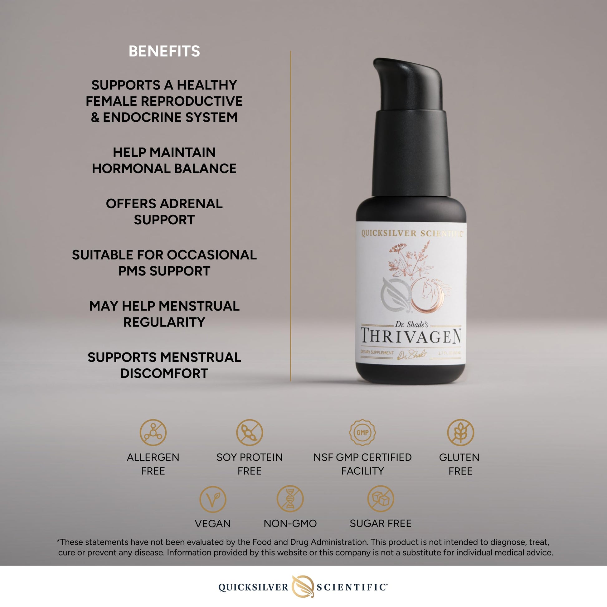 Quicksilver Scientific Thrivagen - Women's Health Supplement with 15 Energy, Hormone Balance & Adrenal Support Botanicals - Adaptogenic Herbs with Shatavari, Rhodiola & Maca Root (1.7oz / 50ml) Quicksilver ScientificUS supplements