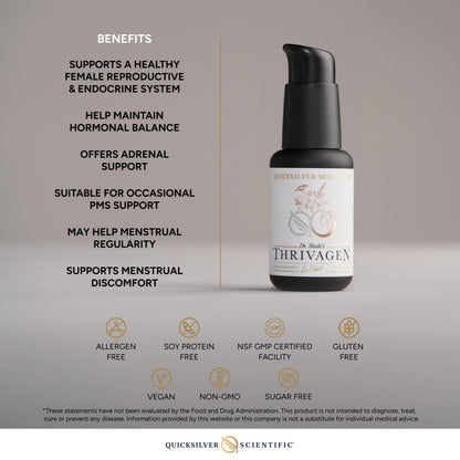 Quicksilver Scientific Thrivagen - Women's Health Supplement with 15 Energy, Hormone Balance & Adrenal Support Botanicals - Adaptogenic Herbs with Shatavari, Rhodiola & Maca Root (1.7oz / 50ml) Quicksilver ScientificUS supplements
