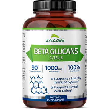 Zazzee Extra Strength 1,3/1,6 Beta Glucans, 1000 mg, 100% Concentrated, 90 Vegan Capsules, Supports a Healthy Immune System, 100% Vegetarian, All-Natural and Non-GMO ZazzeeAu supplements