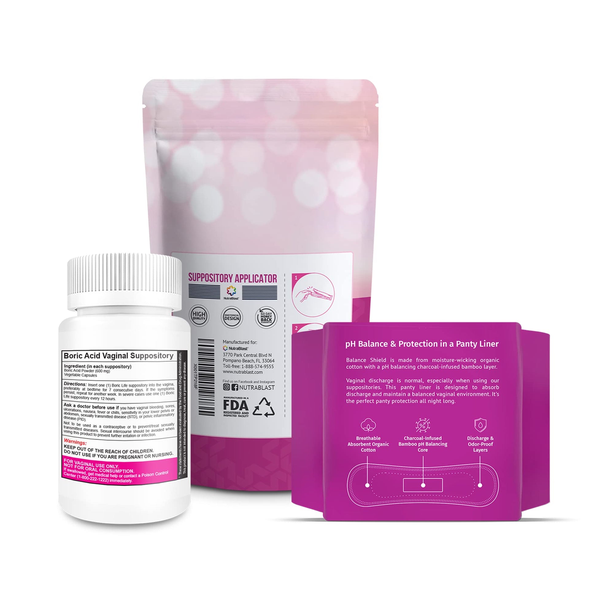 NutraBlast Boric Acid Vaginal Suppositories 600mg (30 Count) w/Disposable Vaginal Applicators NutraBlastAu supplements