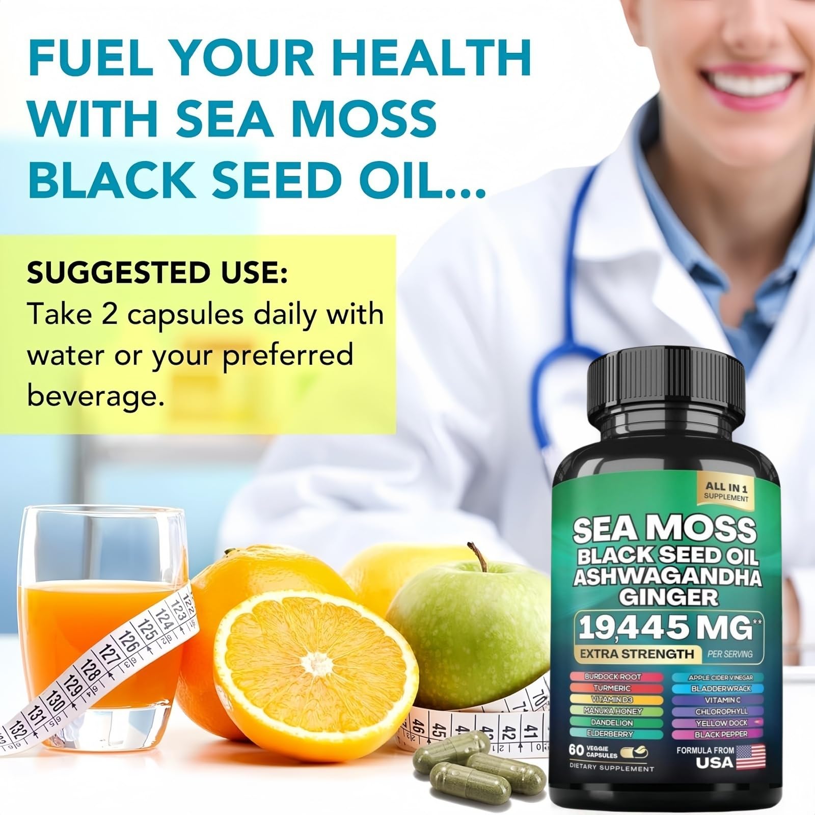 HealthyFinds Sea Moss Black Seed Oil Ashwagandha Ginger Capsules with Turmeric Bladderwrack Burdock & Vitamin C Vitamin D3 with Elderberry Manuka Dandelion Yellow Dock Iodine Chlorophyll ACV HealthyFindsAu supplements