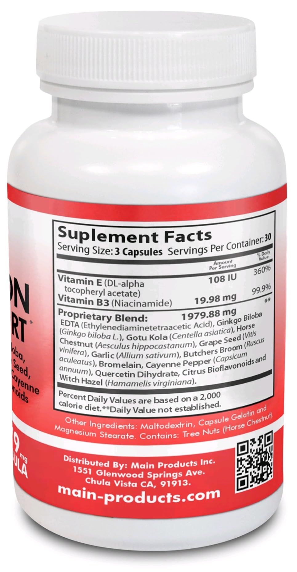 Circulation & Vein Support Supplement - Vitamins E & B3, Ginkgo Biloba, Horse Chestnut, Gotu Kola, Grape Seed, Butcher's Broom & Citrus Bioflavonoids - 1979 mg Formula - 90 Capsules - 30 Days Supply. Main ProductsAu supplements