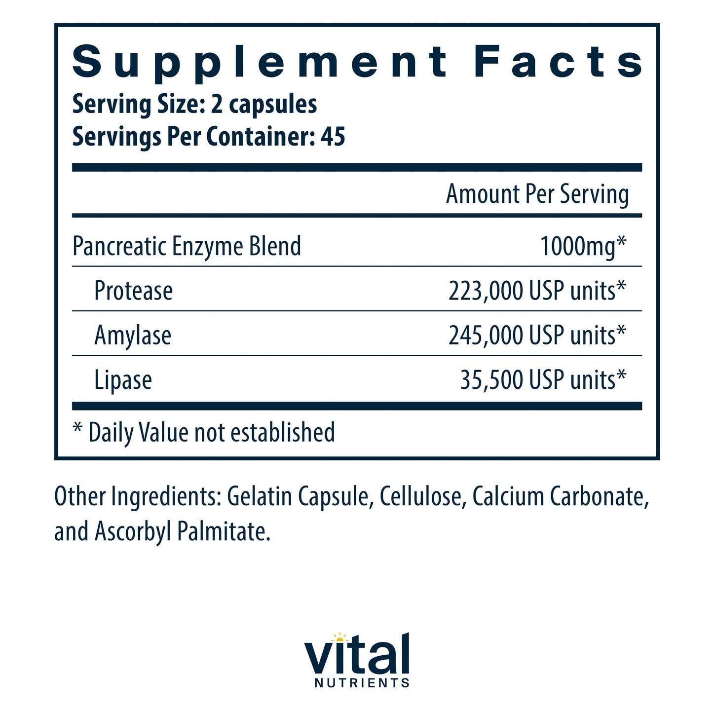 Vital Nutrients Pancreatic Enzymes 1000mg (Full Strength) - Pancreatin Digestion Supplement with Protease, Amylase & Lipase - Digestive Enzymes Vital NutrientsUS supplements