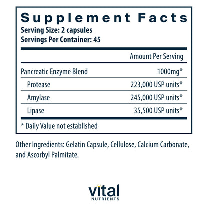 Vital Nutrients Pancreatic Enzymes 1000mg (Full Strength) - Pancreatin Digestion Supplement with Protease, Amylase & Lipase - Digestive Enzymes Vital NutrientsUS supplements
