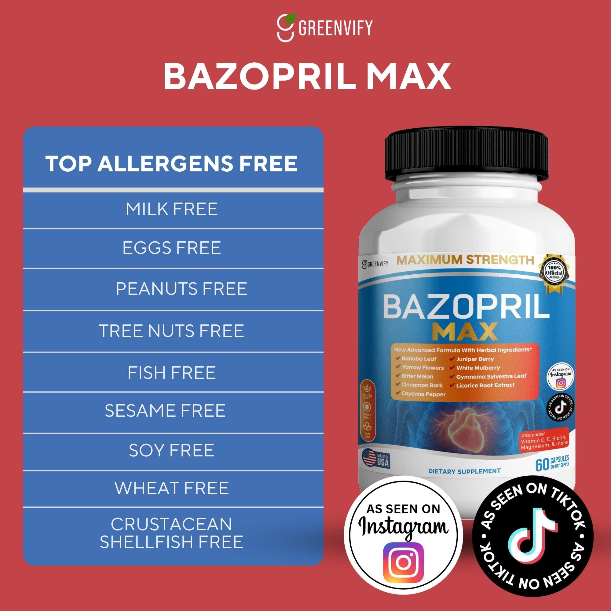 GREENVIFY Bazopril Max Maximum Strength Dietary Supplement, 60 Capsules, with Herbal Blend, Vitamins & Minerals (1) GREENVIFYAu supplements