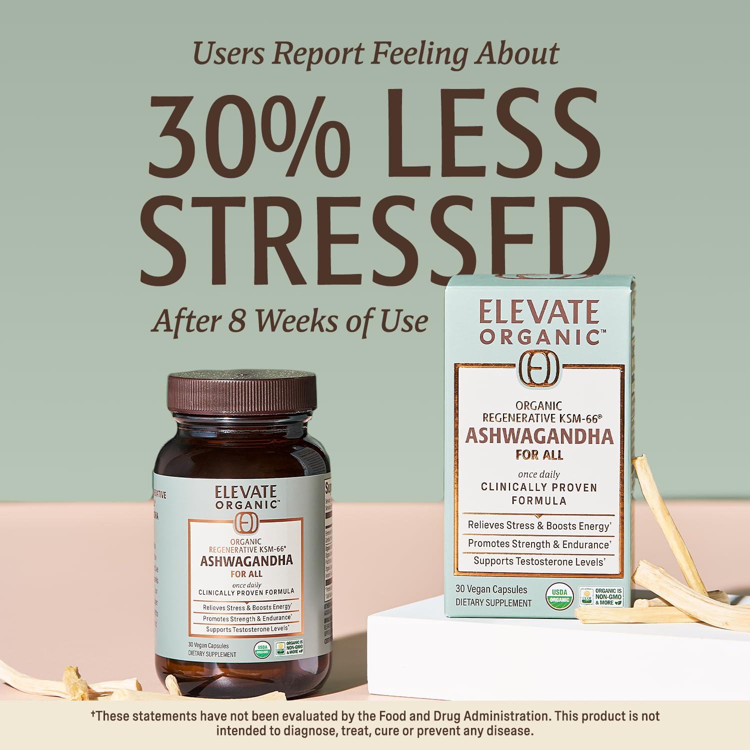 ELEVATE ORGANIC Regenerative Fermented KSM-66 Ashwagandha Vegan Capsules with Acti Veda™ (600mg, 30 Servings), Up to 150% More Effective Than KSM-66 Alone ELEVATE ORGANICAu supplements